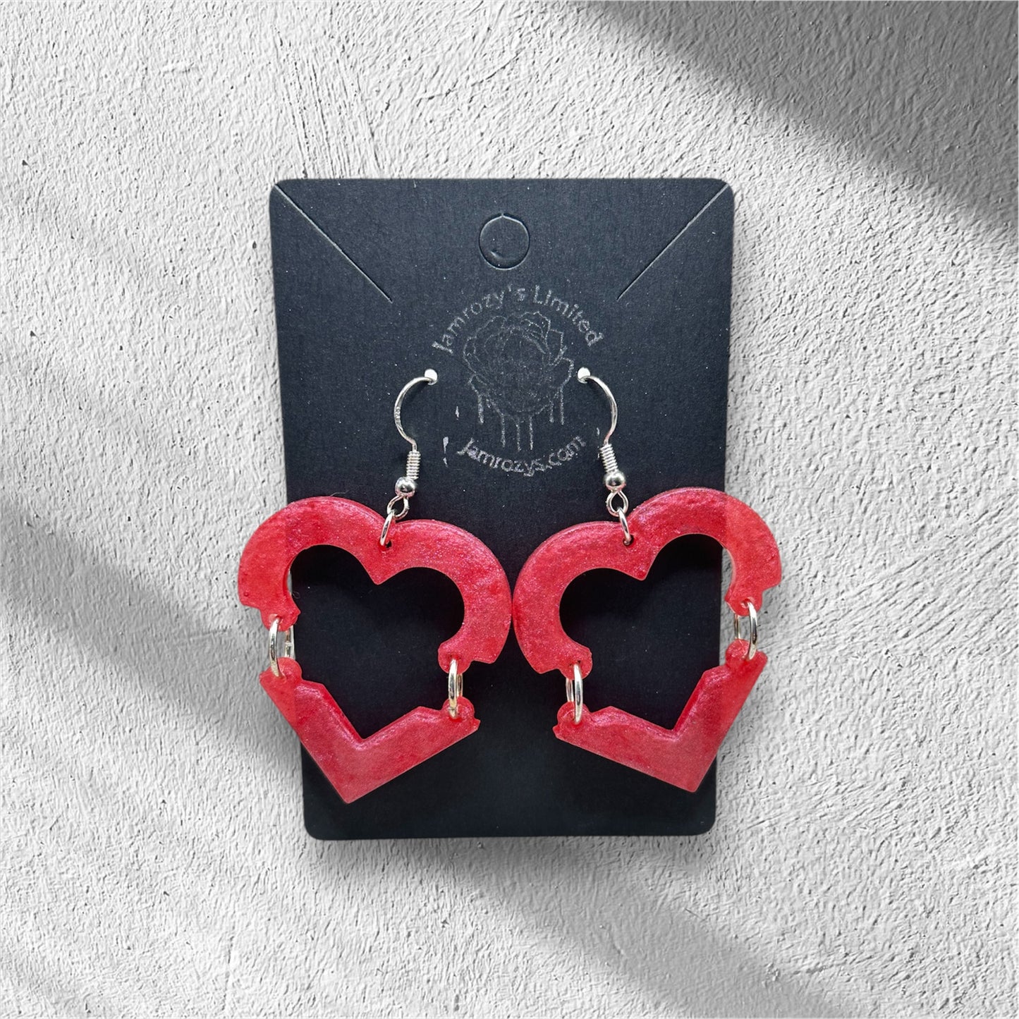 Pinkish-Red Split Hollow Heart Dangle Earrings Handmade