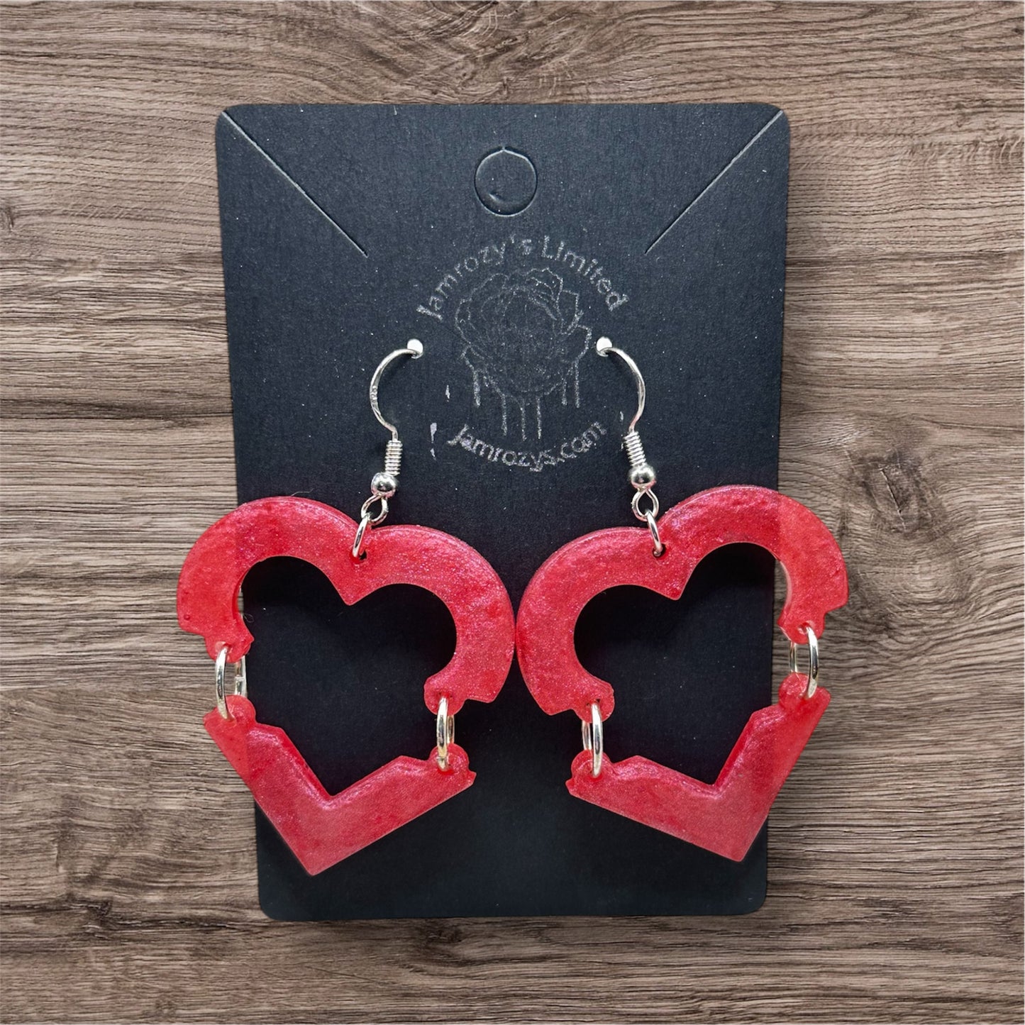 Pinkish-Red Split Hollow Heart Dangle Earrings Handmade