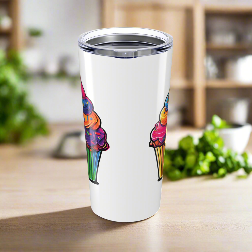 Large Colorful Cupcakes on White Tumbler 20oz Dishwasher Safe