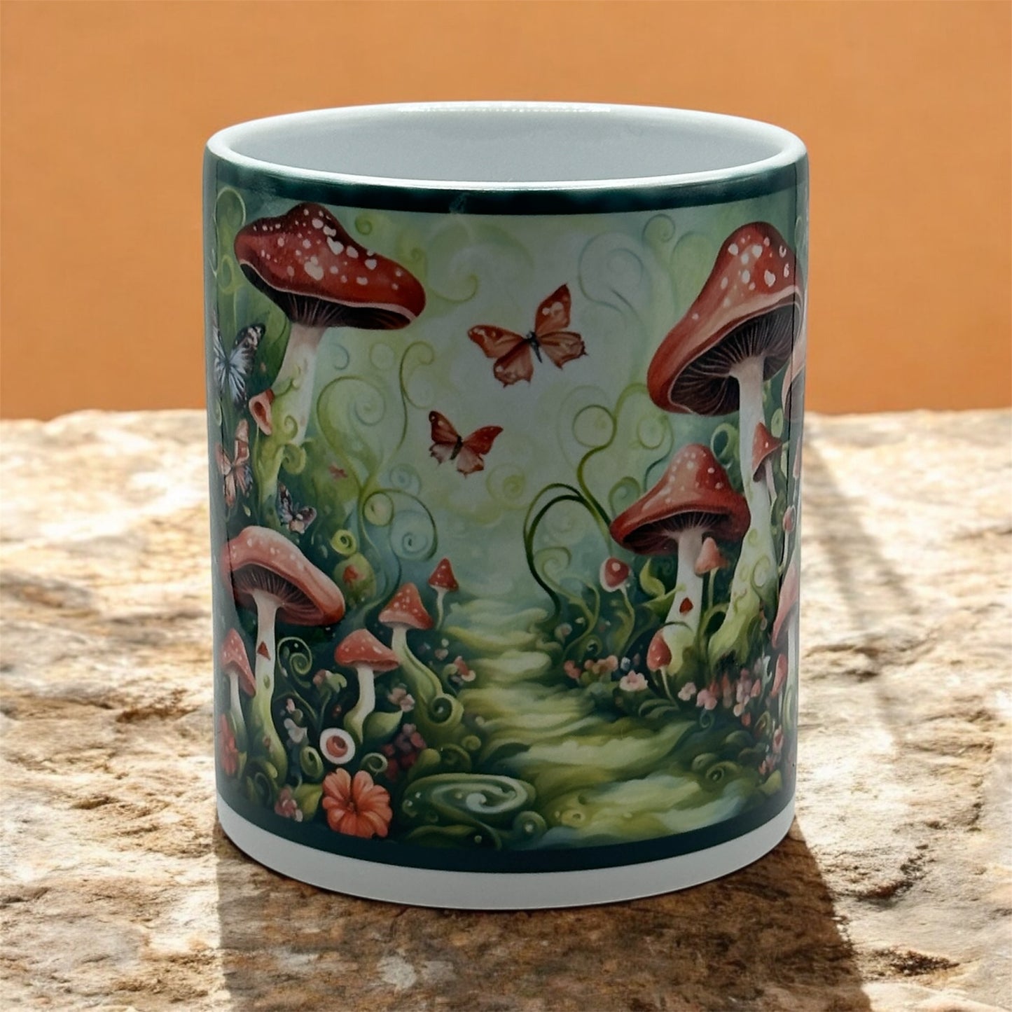 11oz White Ceramic Mug with Fantasy Mushroom Pathway