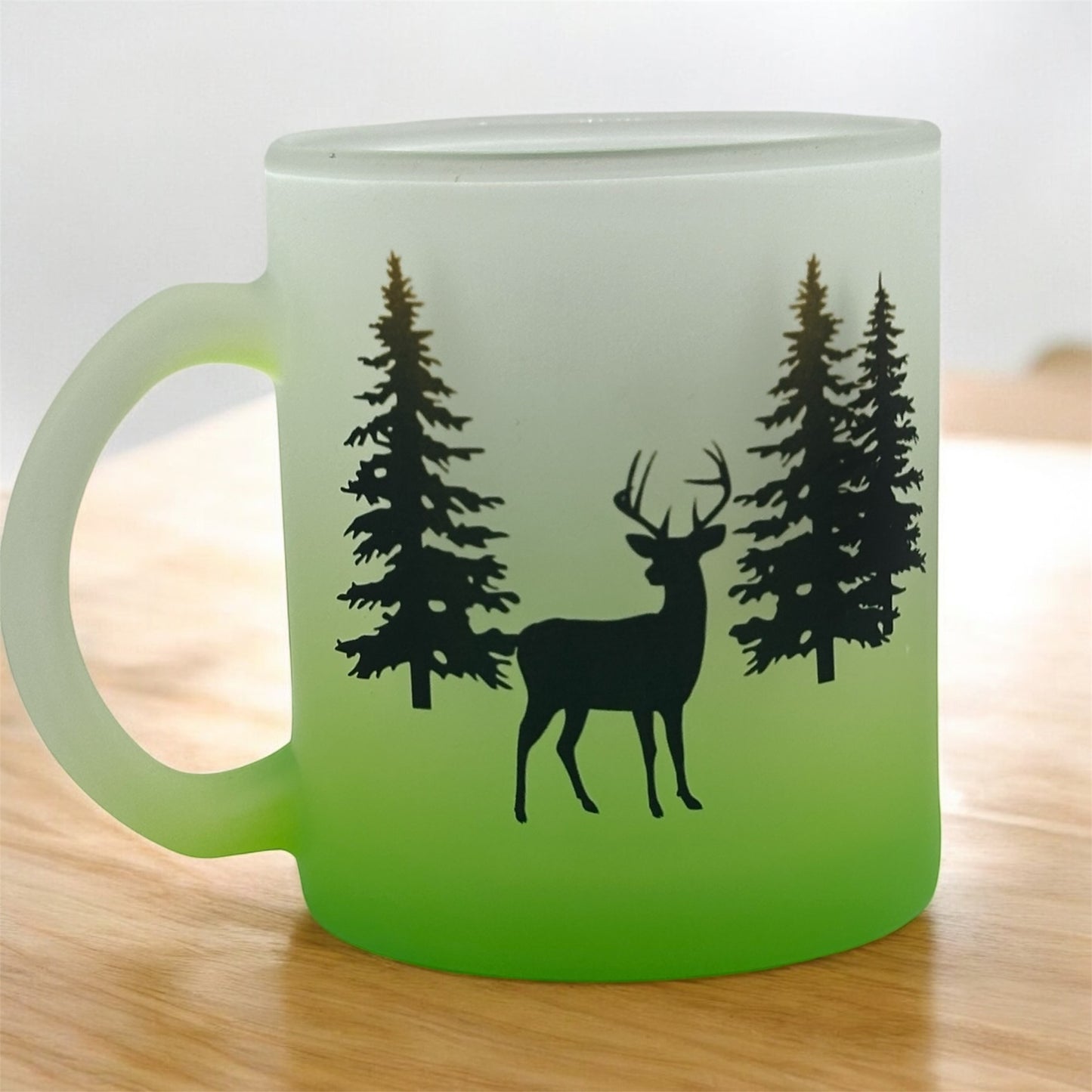 11oz Gradient, Green Frosted Glass Mug Camping Scene