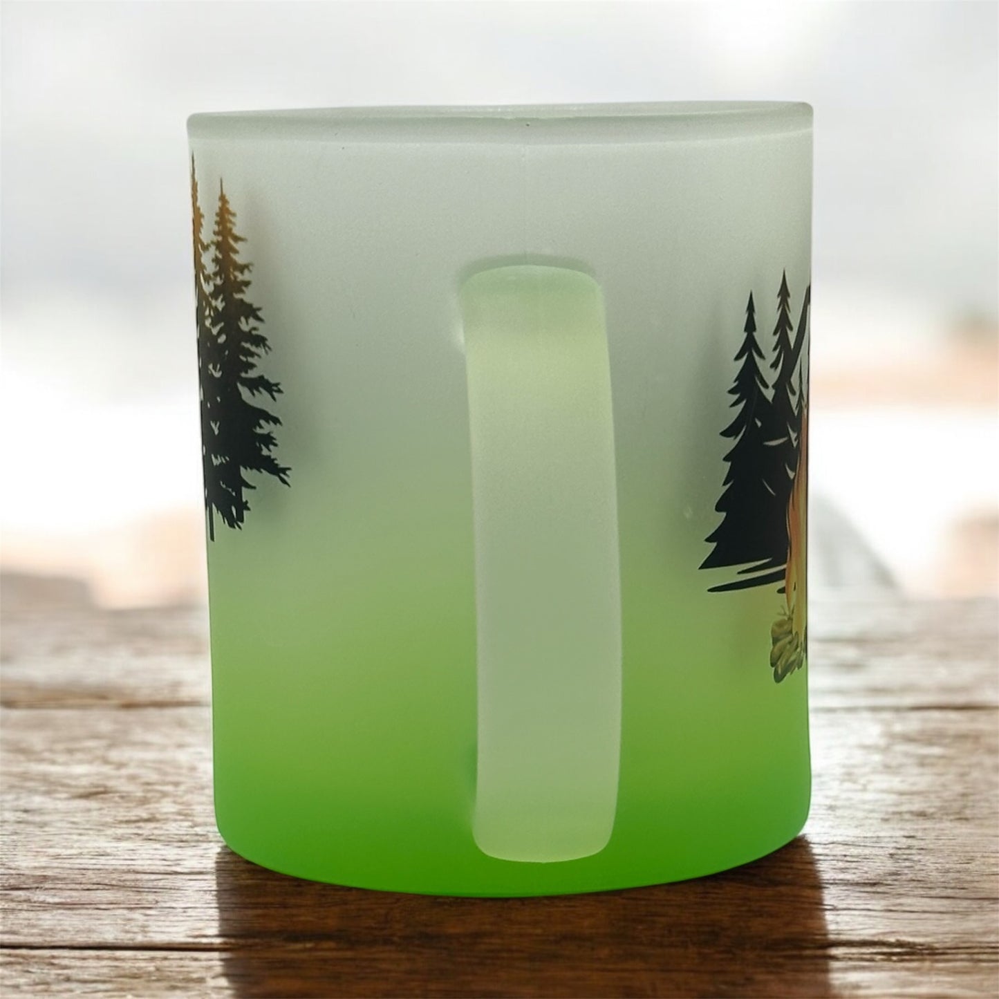 11oz Gradient, Green Frosted Glass Mug Camping Scene