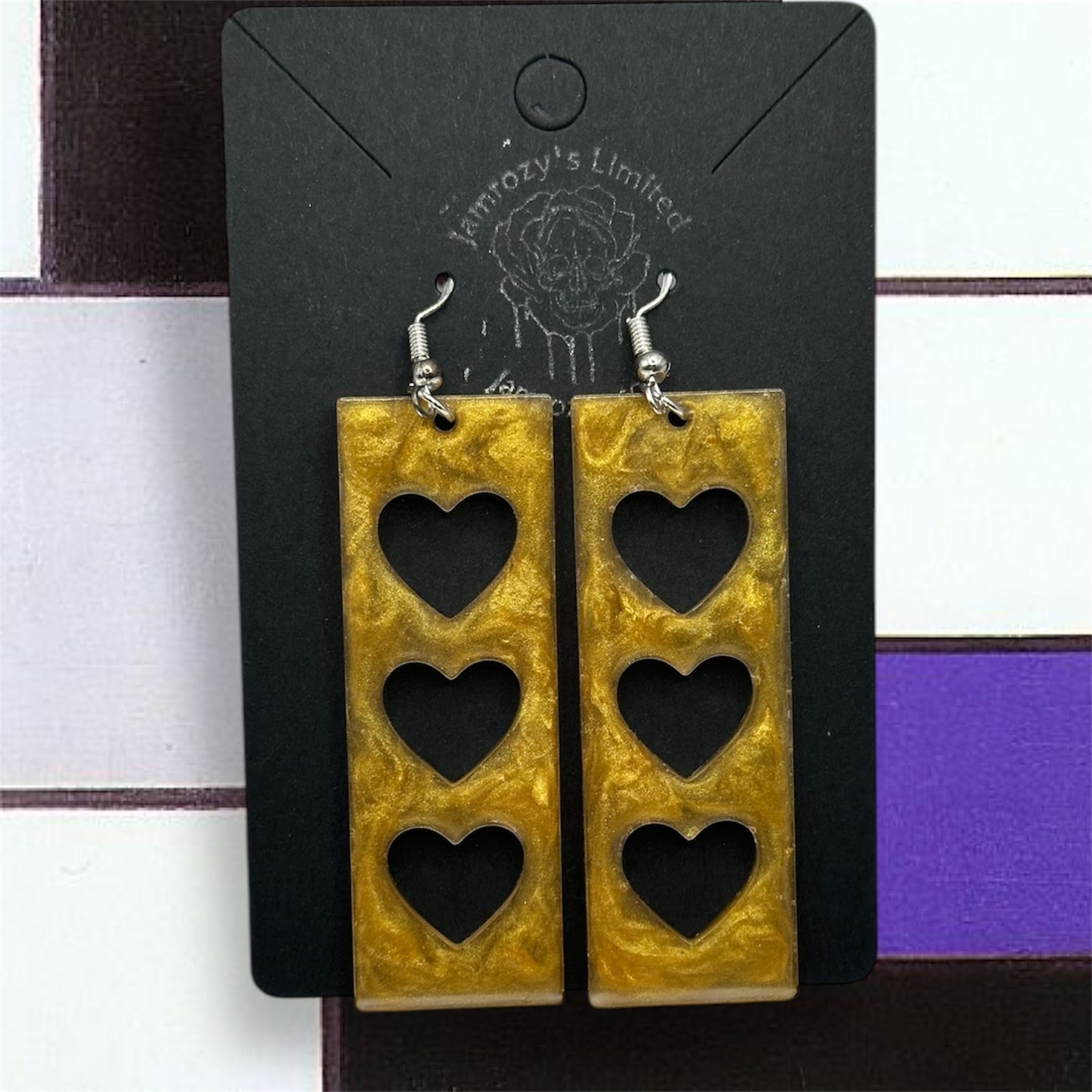 Golden Bars with Hollow Hearts Dangle Earrings