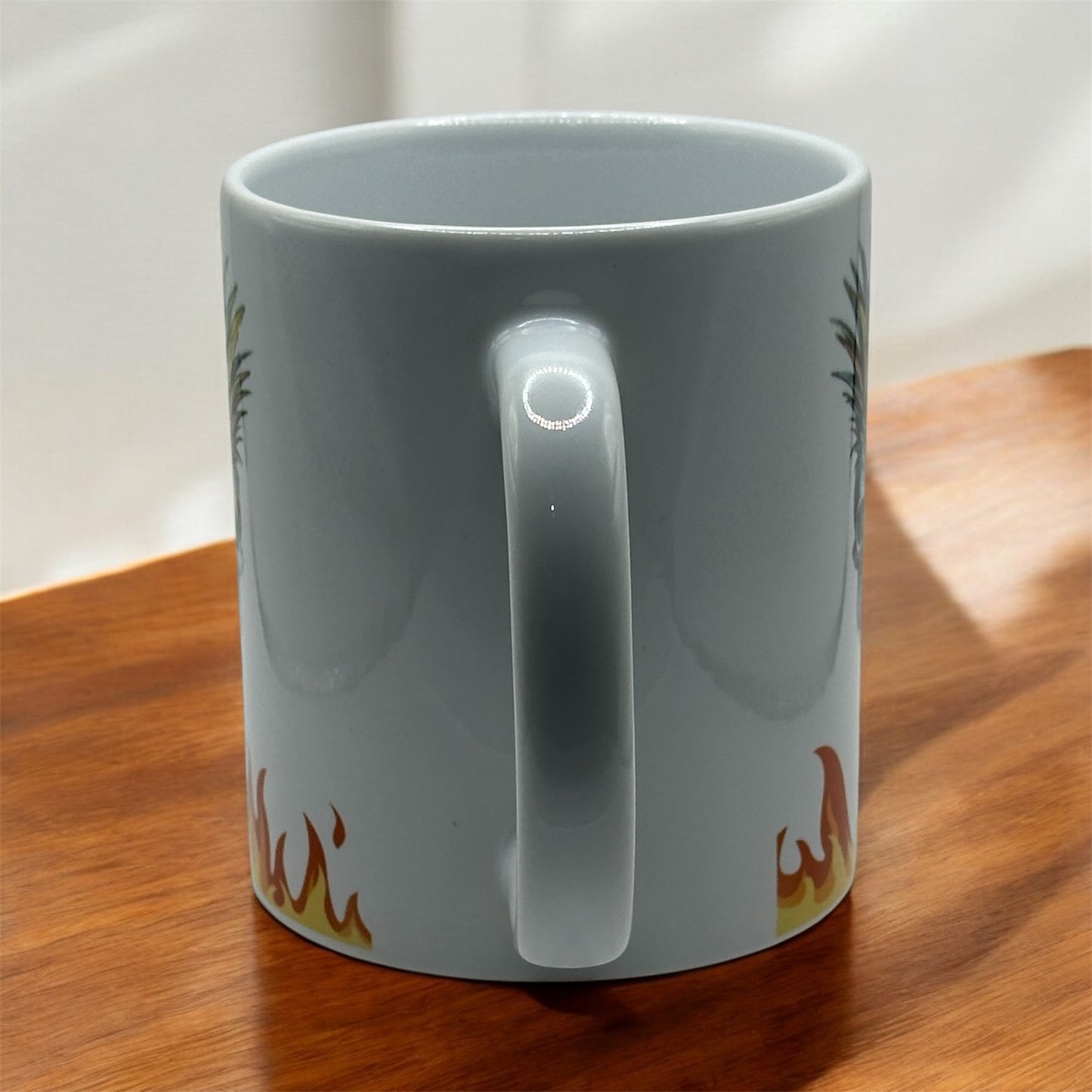 11oz White Ceramic Mug with Flames and Colorful Pineapple Skulls