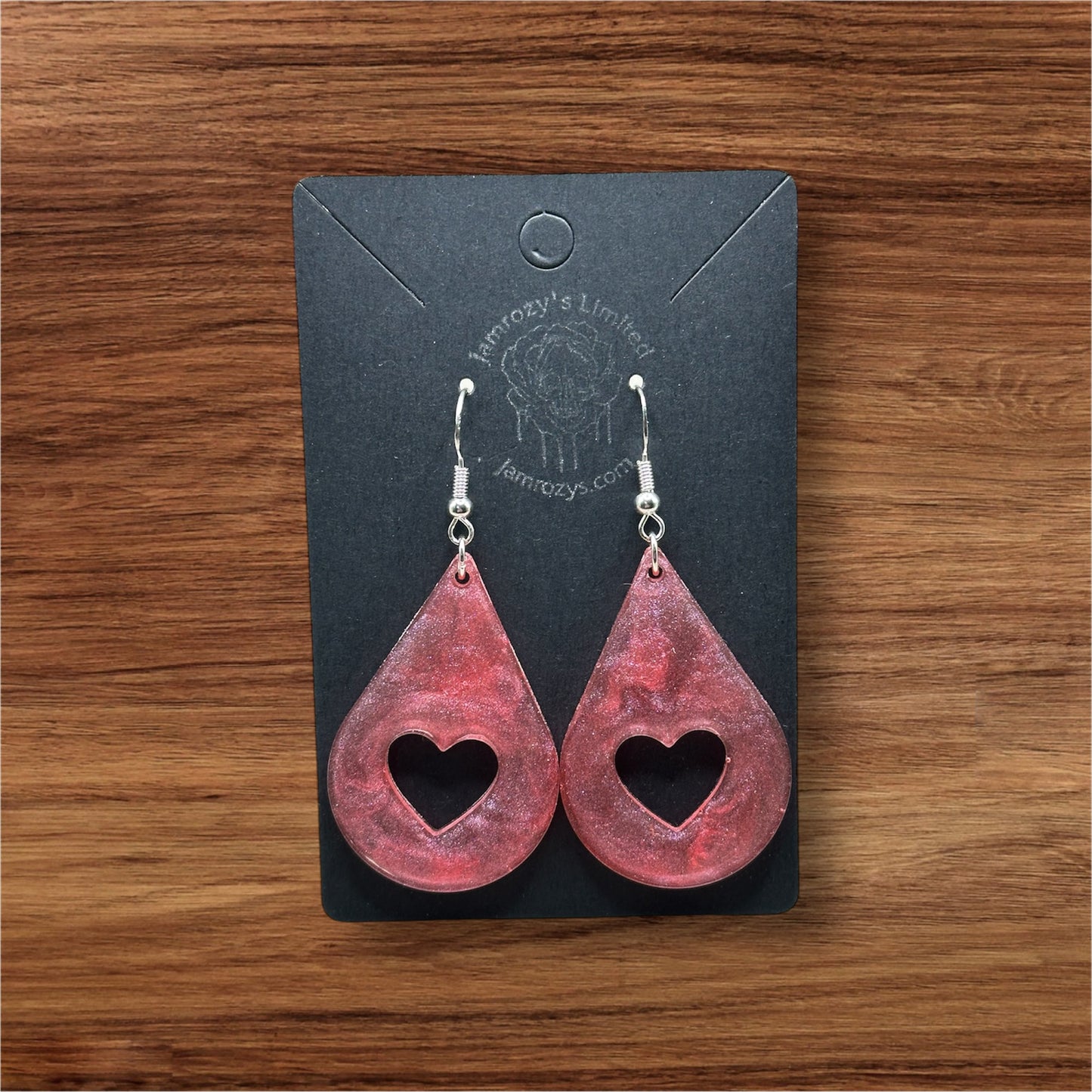 Pinkish-Red Single Heart Punch Dangle Earring Handmade