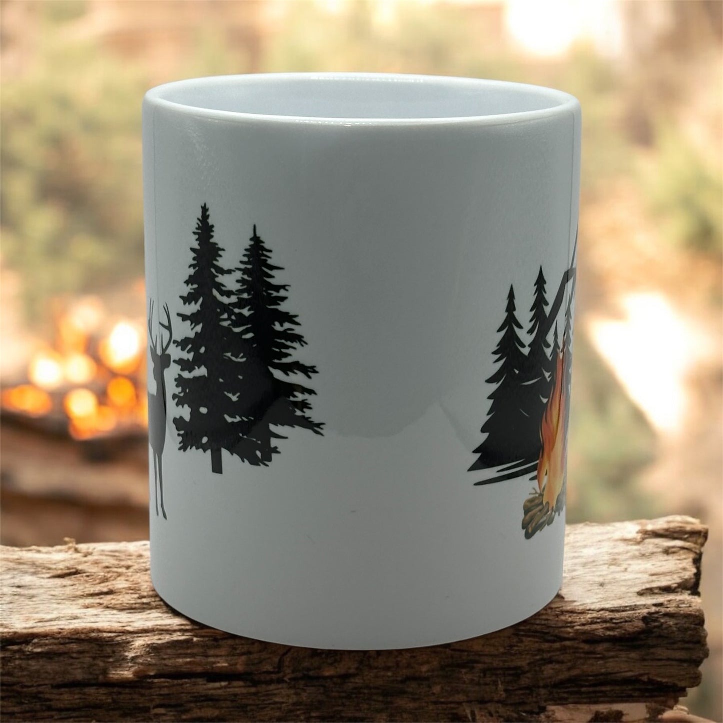 Deer & Camping Scene-White Ceramic Mug