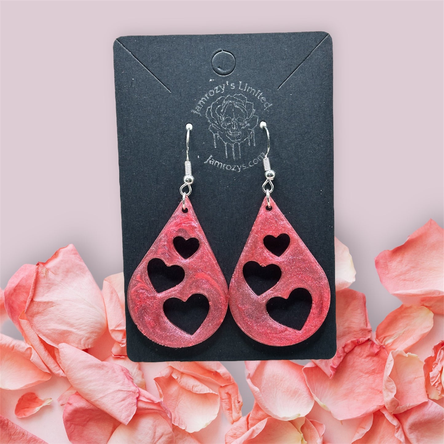 Pinkish-Red Triple Heart Punch Dangle Earring Handmade