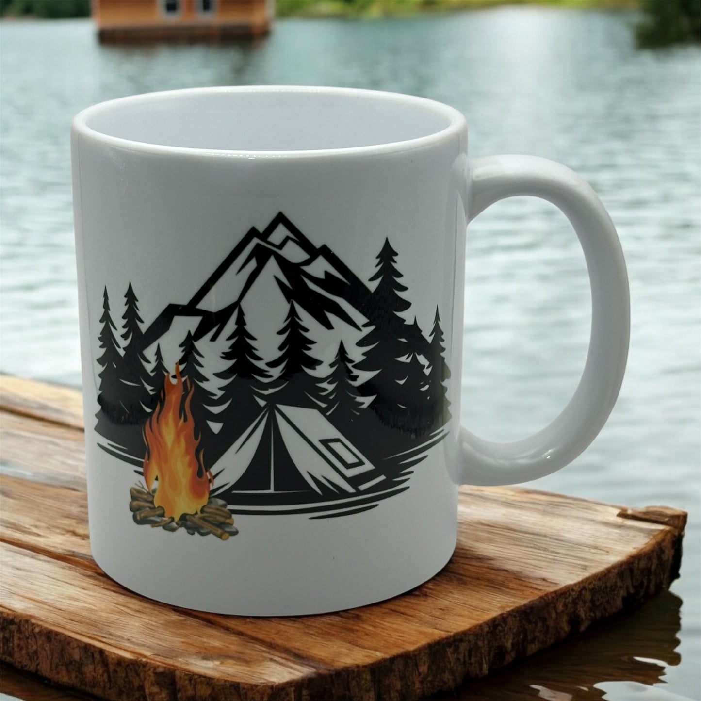Deer & Camping Scene-White Ceramic Mug