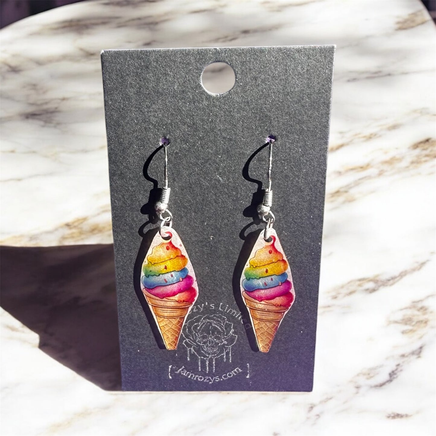 Neon Soft Serve Ice Cream on Cones Dangle Earrings