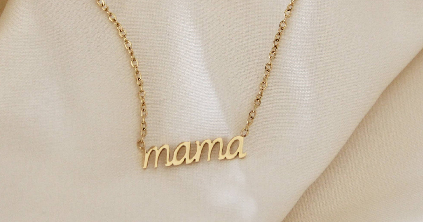 Mama Necklace - Mother's Day Gift: Gold / Mama (Script)