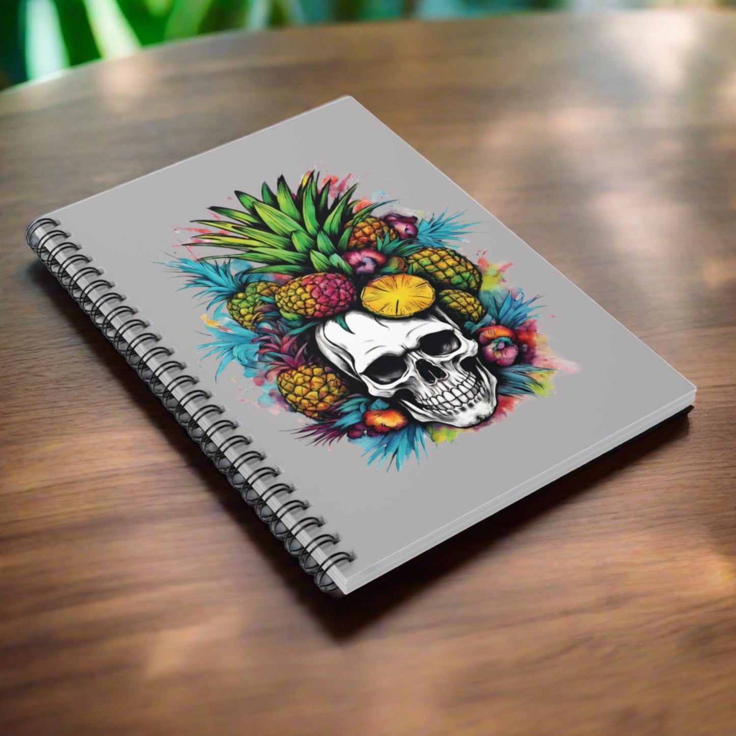 Colorful Mamba Skull Design on Gray Spiral Notebook - Ruled Lines
