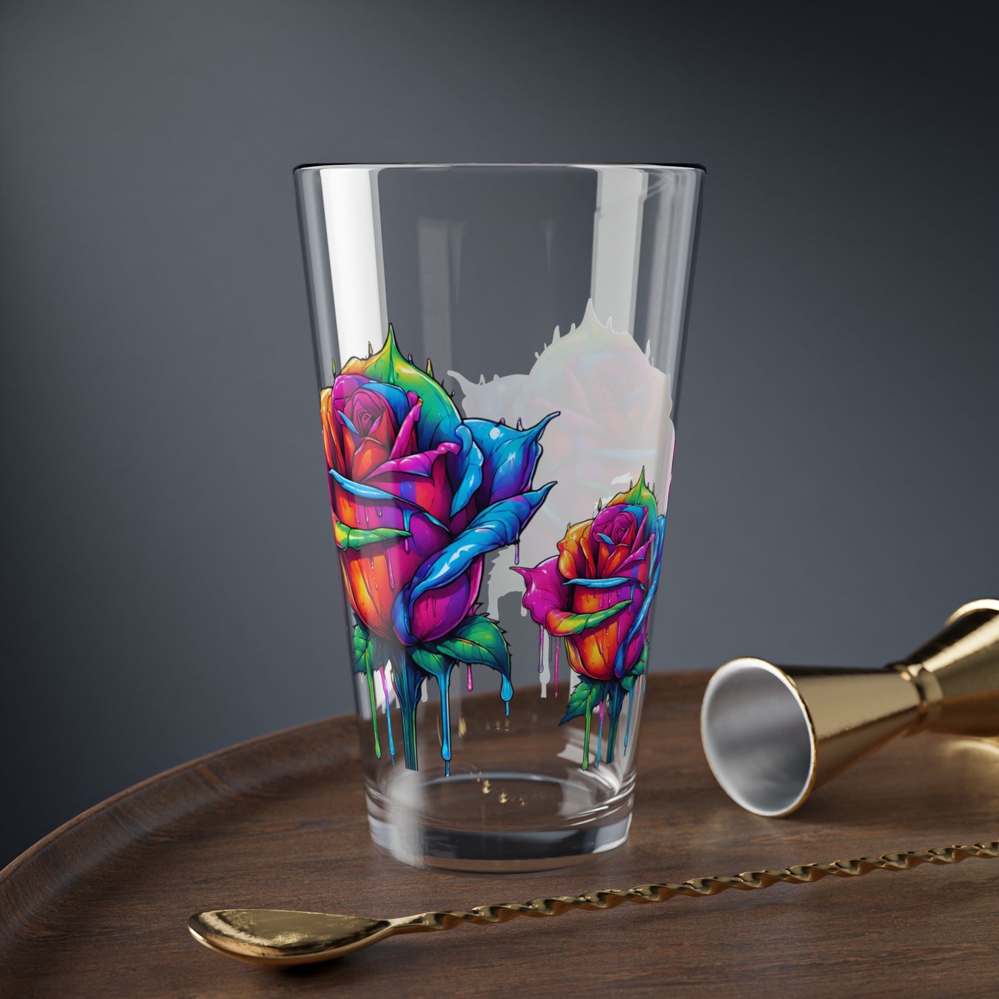 Rose Bleeding Colors Mixing Glass, 16oz, Pint Glass
