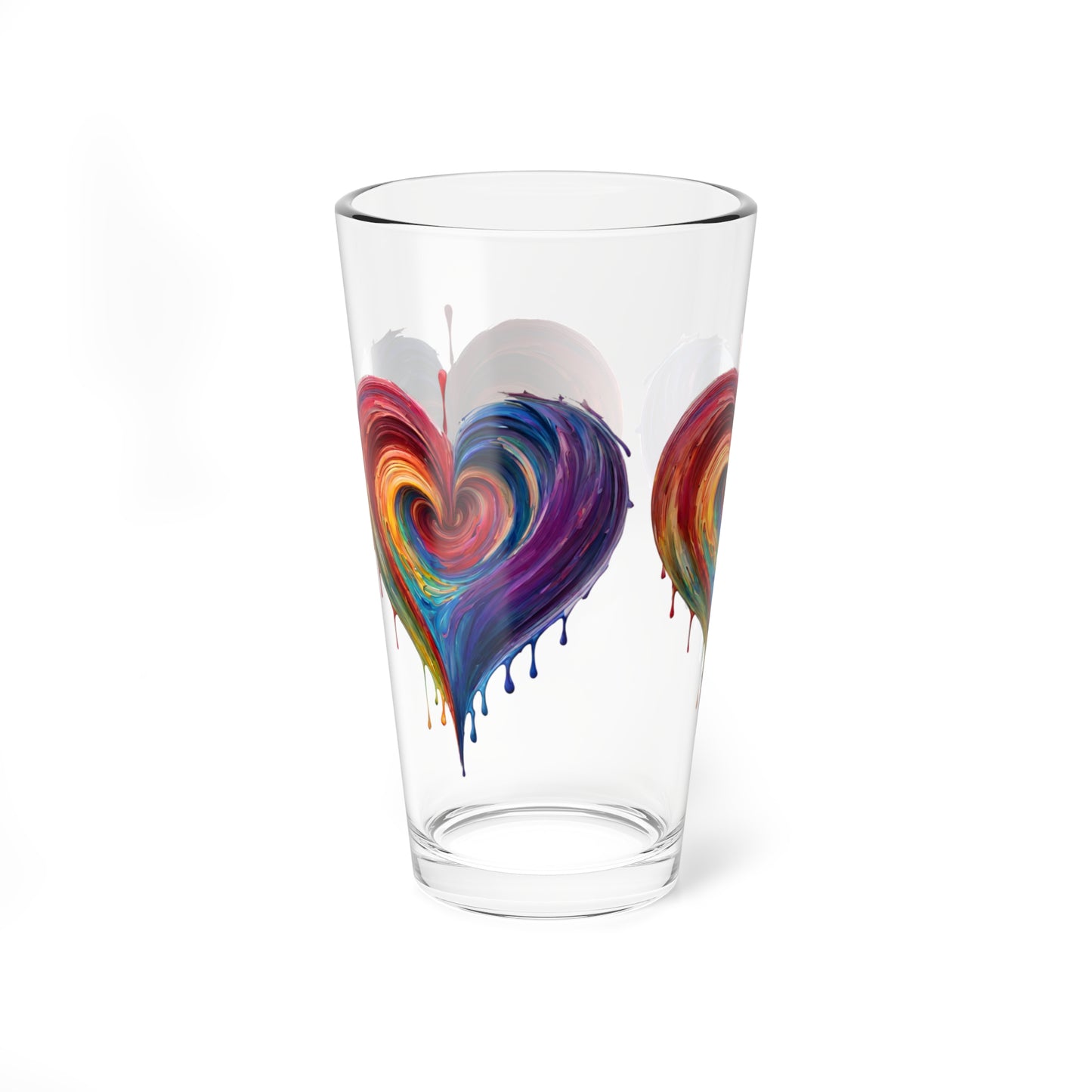Heart Bleeding Rainbow Colors Mixing Glass, 16oz Pint Glass