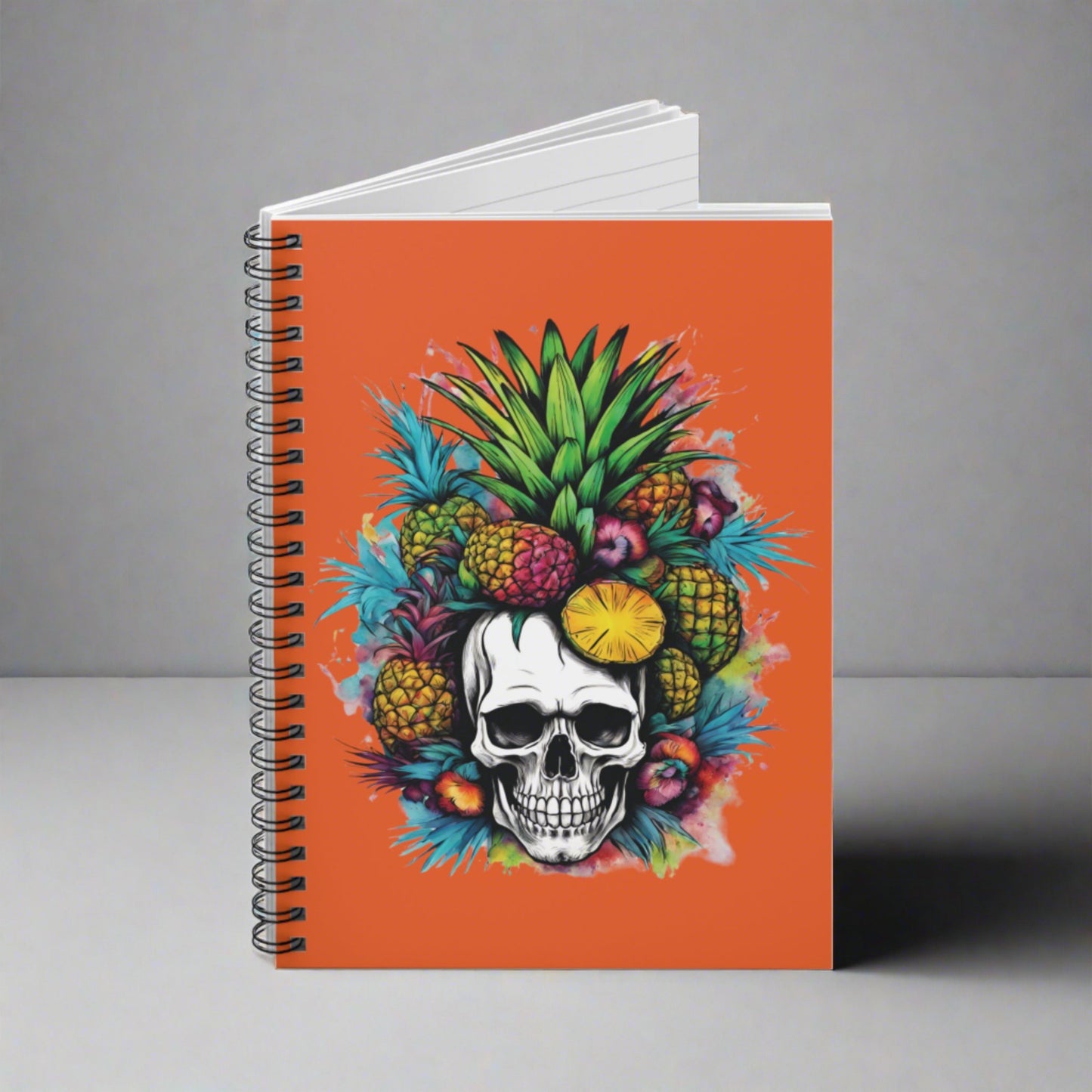Colorful Mamba Skull Design on Orange Spiral Notebook - Ruled Lines