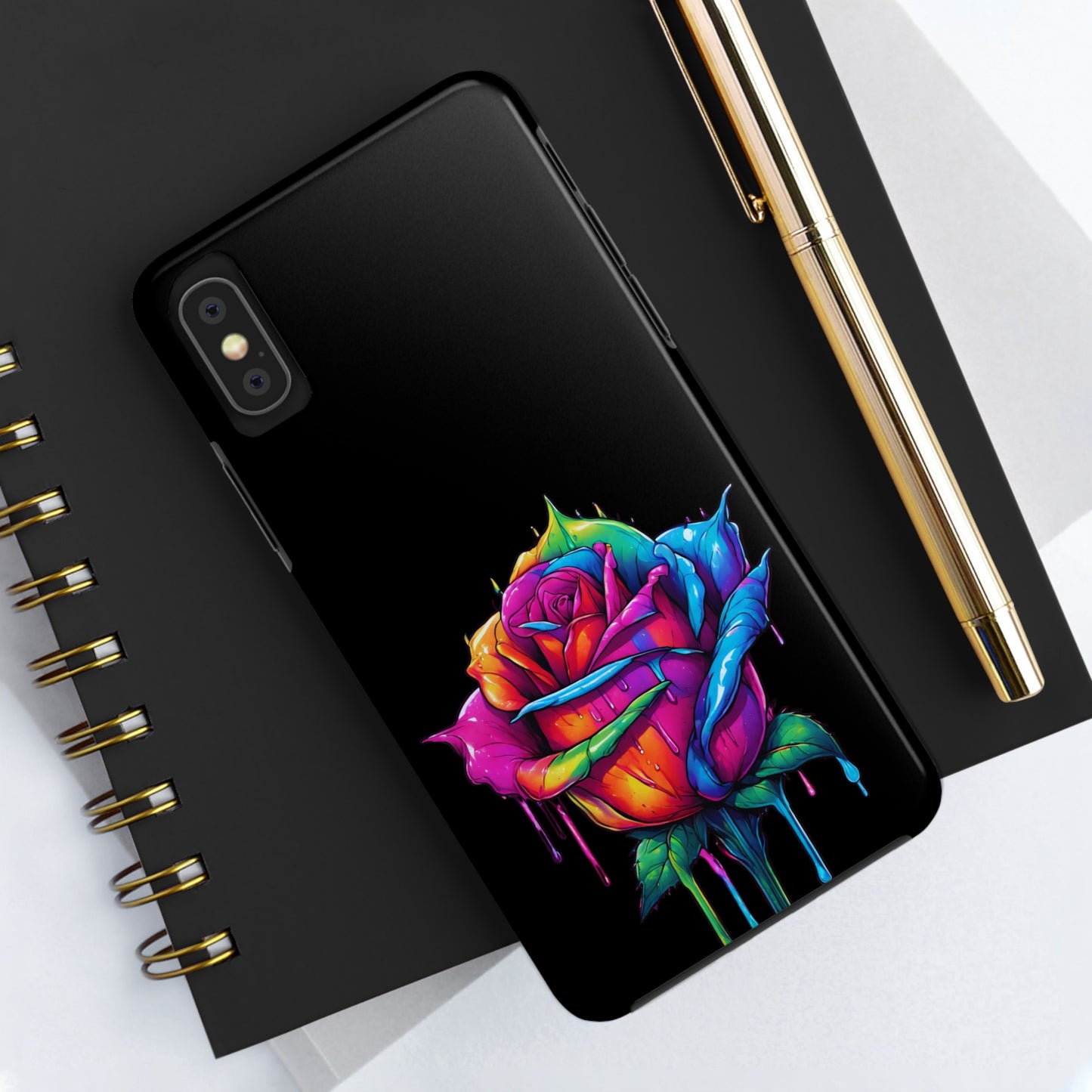 Rose Bleeding Colors on Black Tough Phone Cases