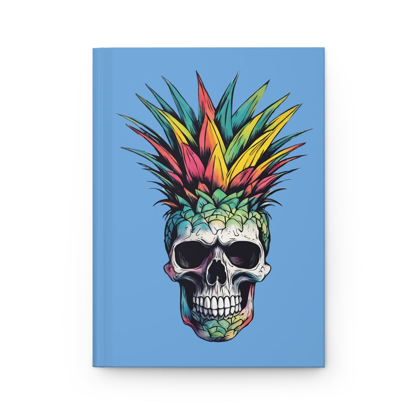 Colorful Pineapple Skull on Light Blue Hardcover Journal Matte