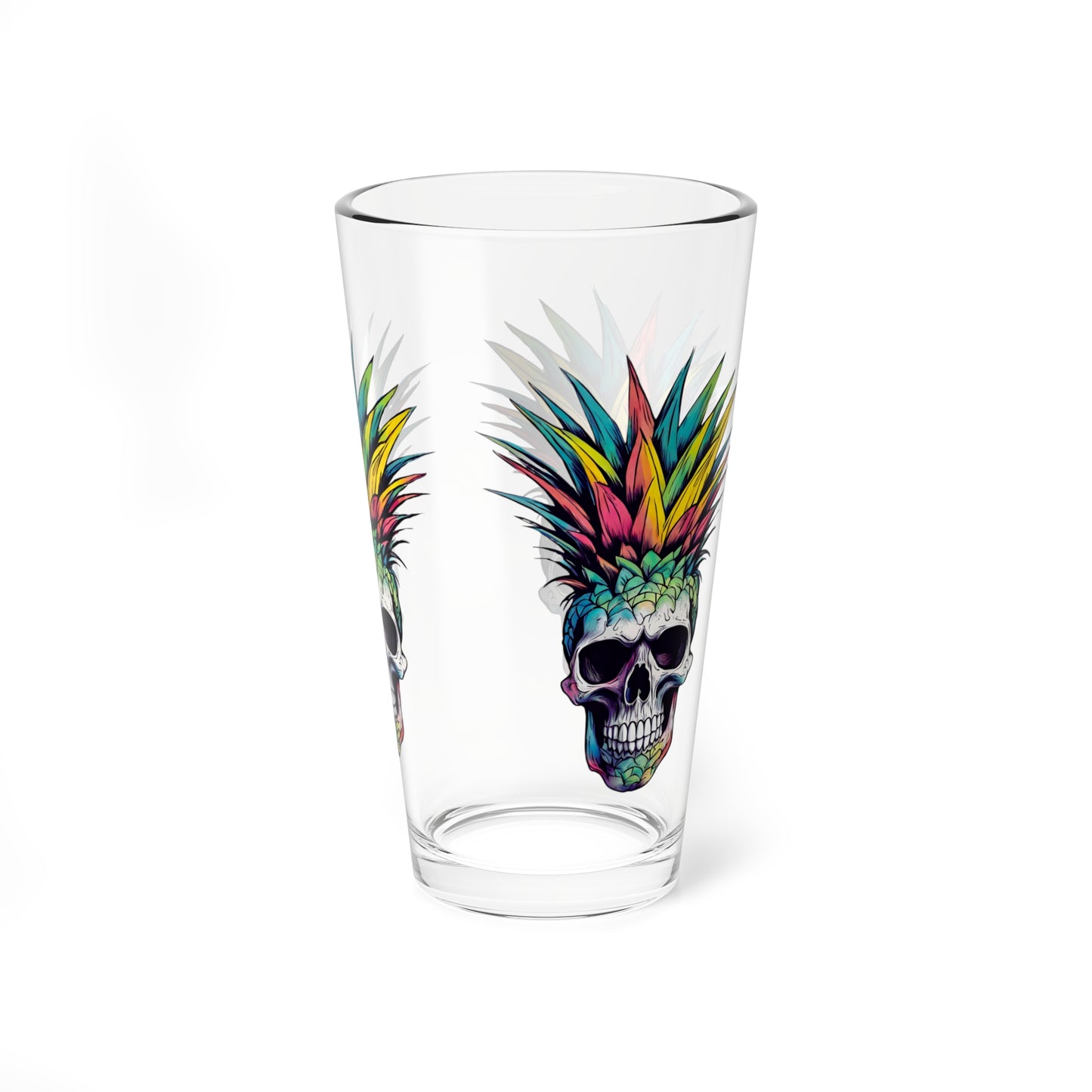 Colorful Pineapple Skull Mixing Glass, 16oz Pint glass