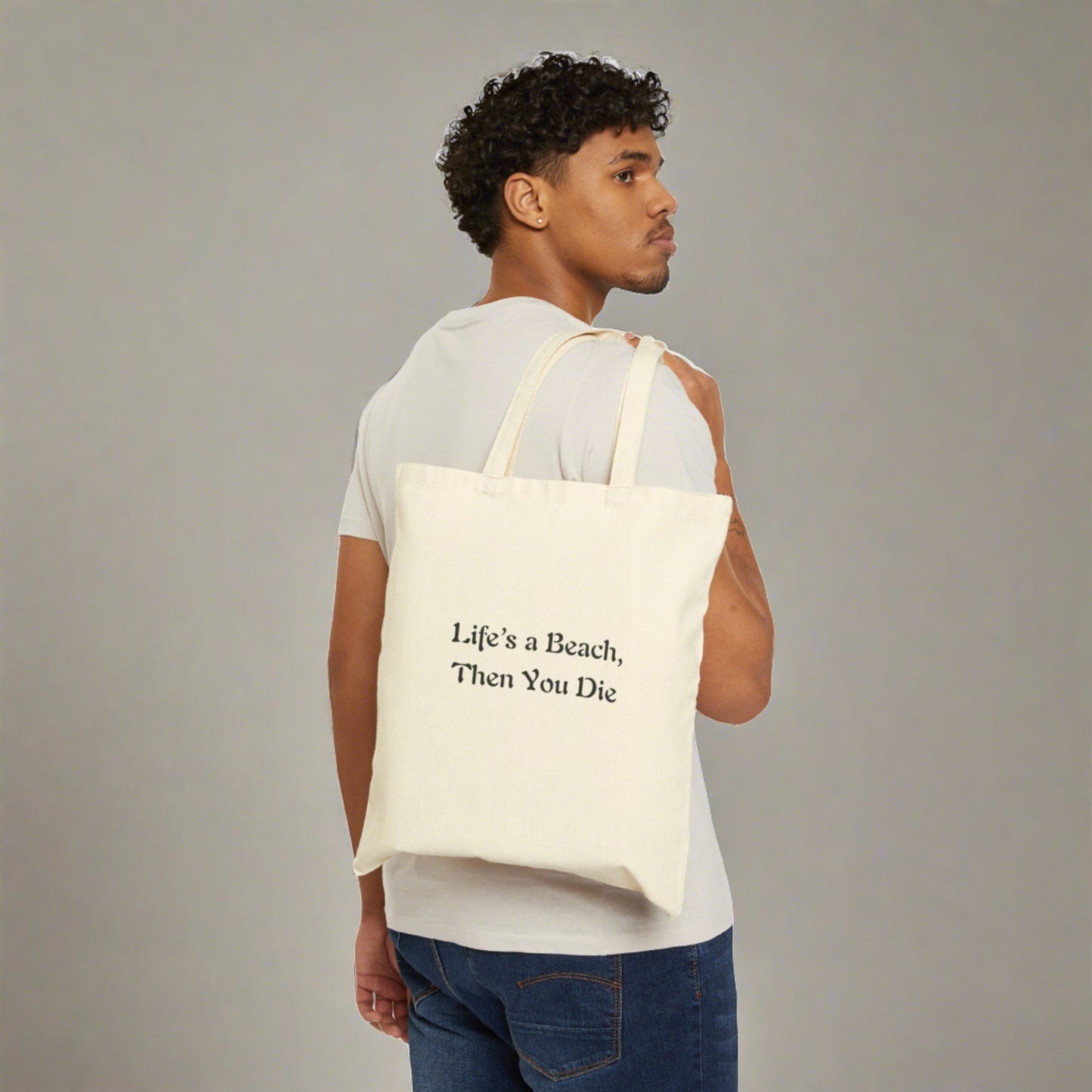 Unisex "Life's a Beach..." Cotton Canvas Tote Bag with Colorful Pineapple Skull