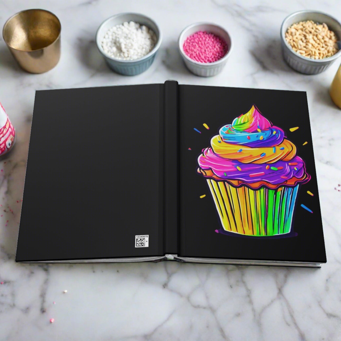 Neon Cupcakes on Black Hardcover Journal Matte