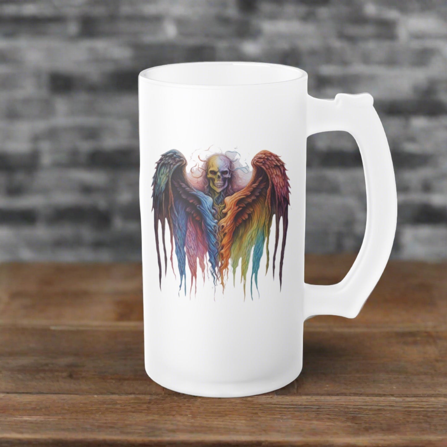 Demon Skull Bleeding Colors Frosted Glass Beer Mug