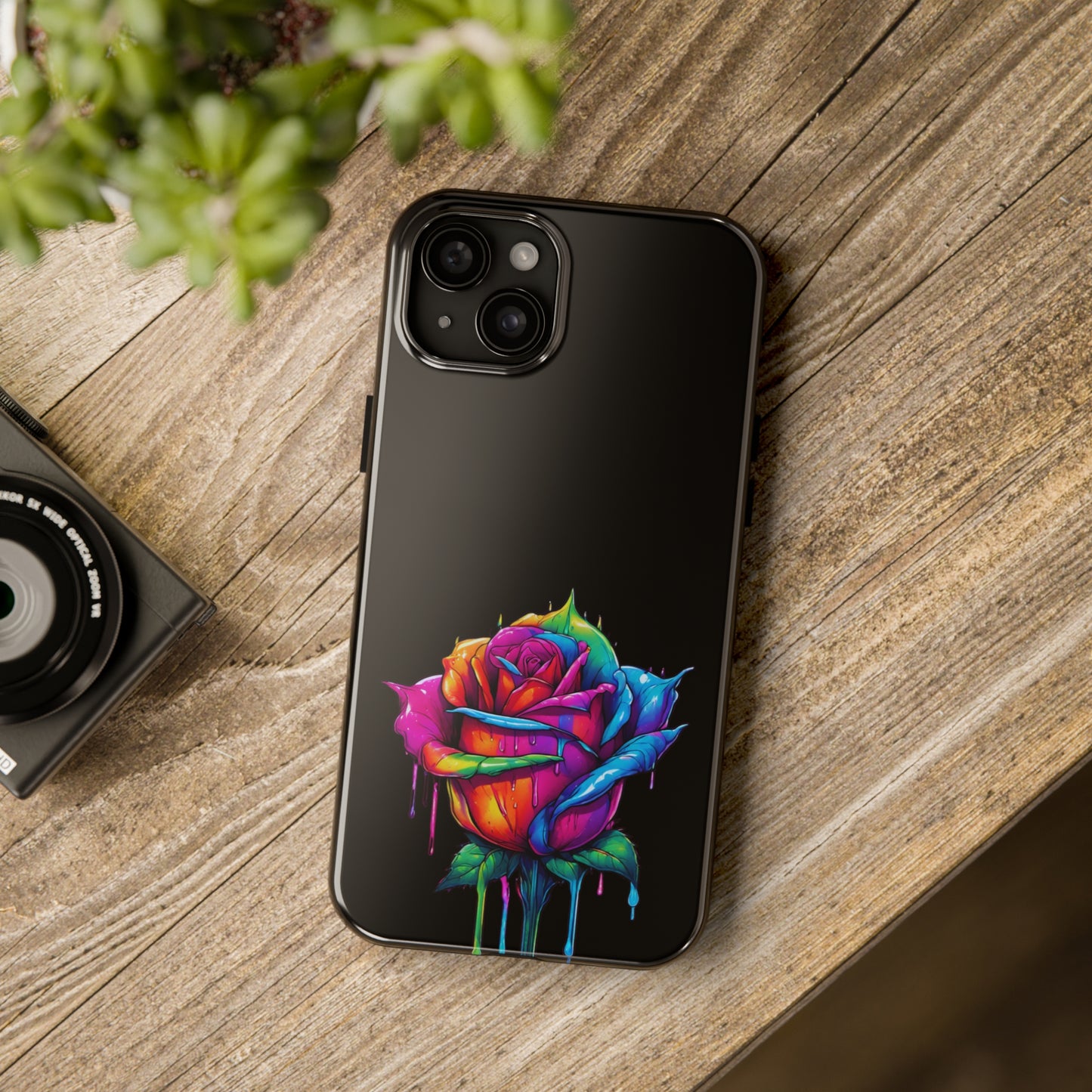 Rose Bleeding Colors on Black Tough Phone Cases
