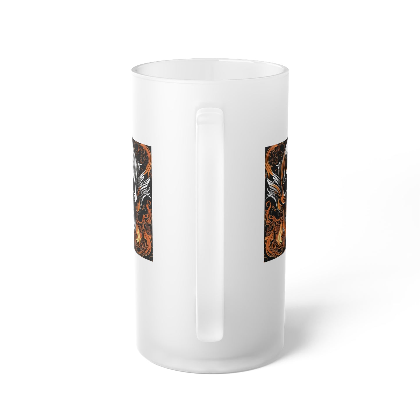 Flaming Skull Frosted Glass Beer Mug