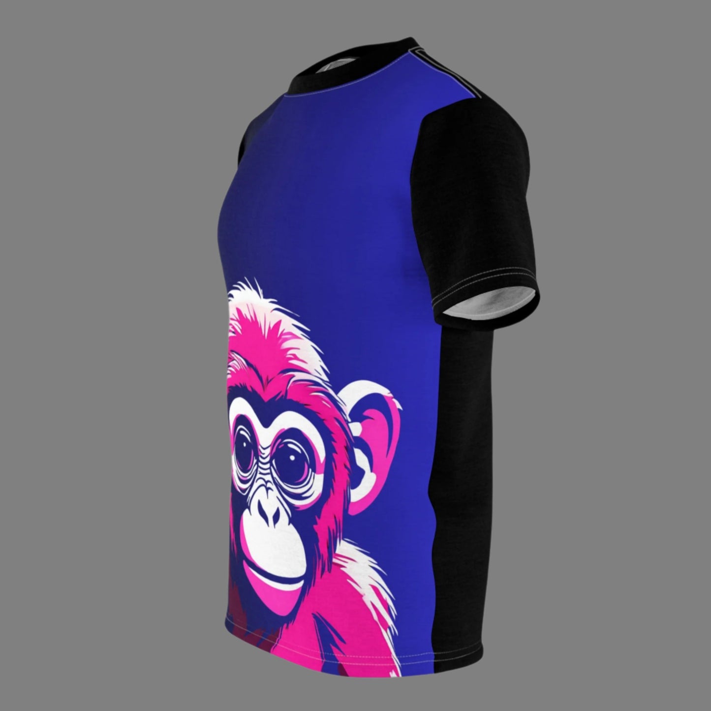 Pink Chimp on Blue and Black Unisex Cut & Sew Tee (AOP)