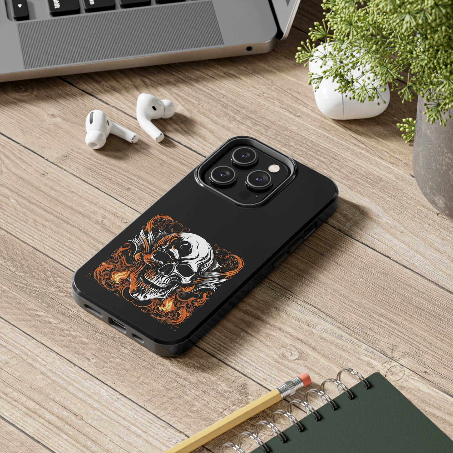 Flaming Skull Design Tough Phone Cases