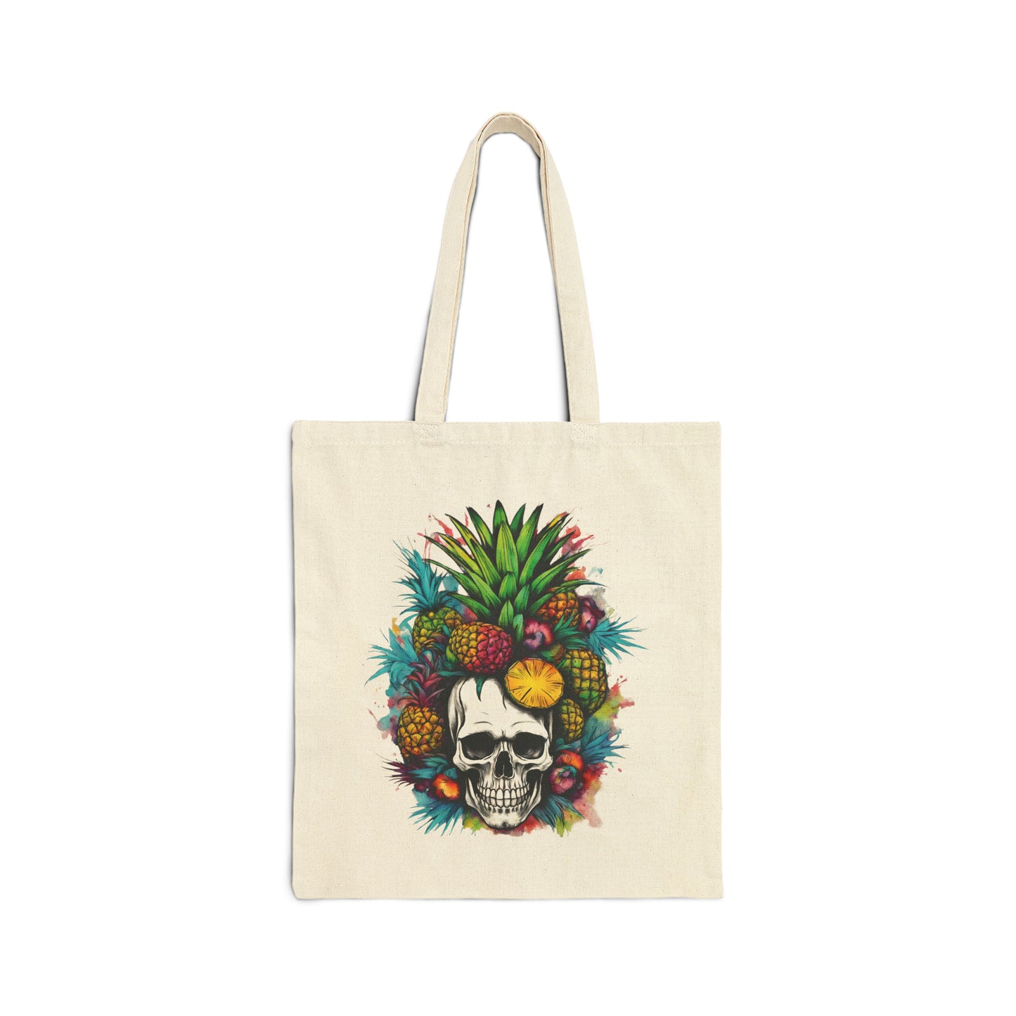 Cotton Canvas Tote Bag with Colorful Samba Skull Print