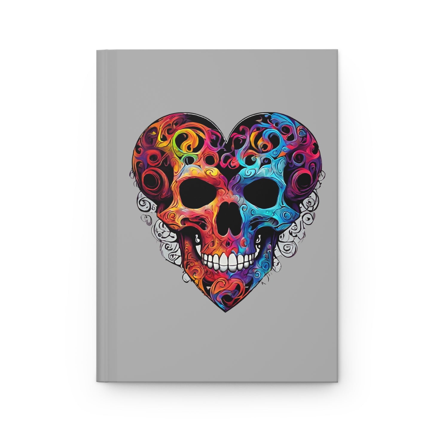 Colorful Heart Skull on Gray Hardcover Journal Matte