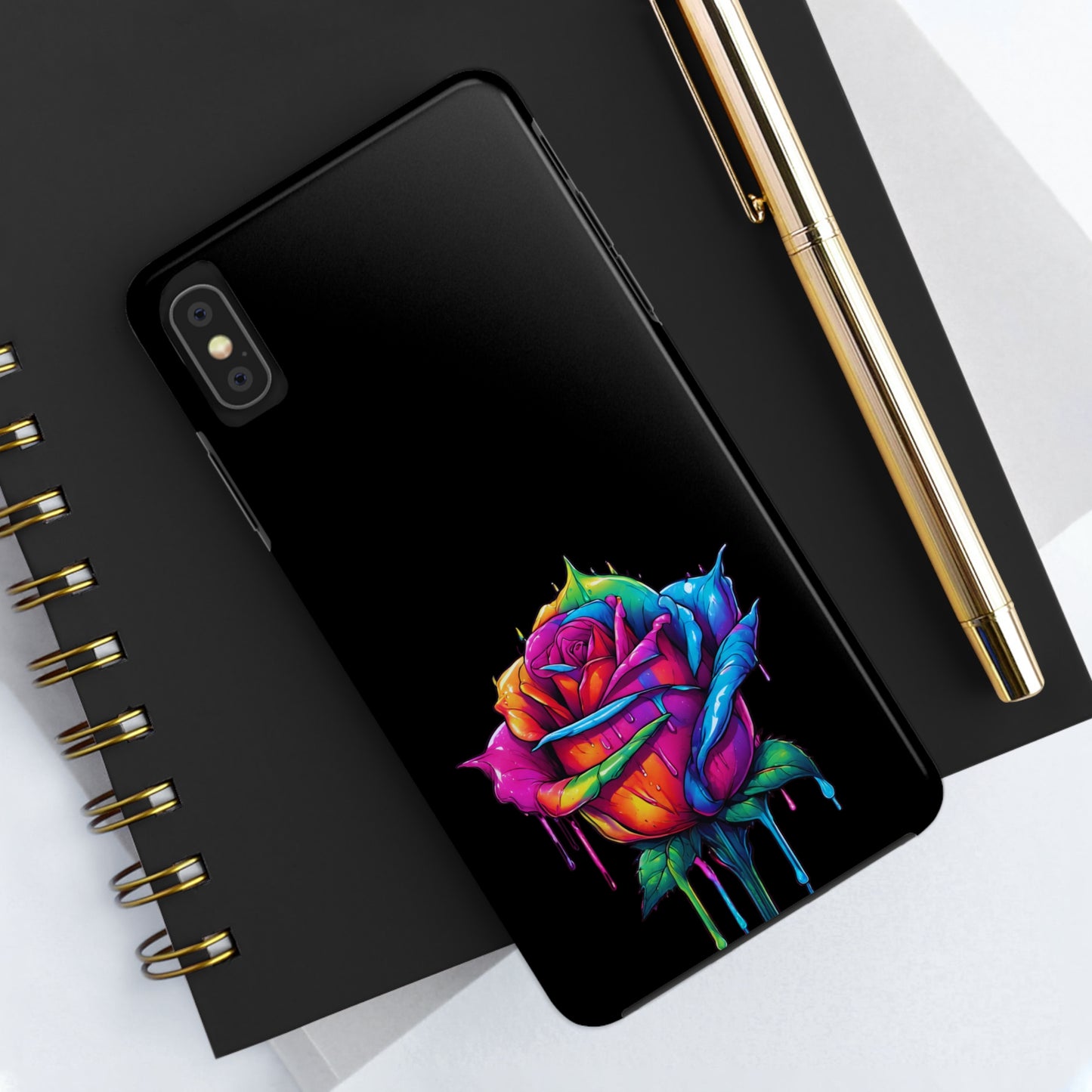 Rose Bleeding Colors on Black Tough Phone Cases