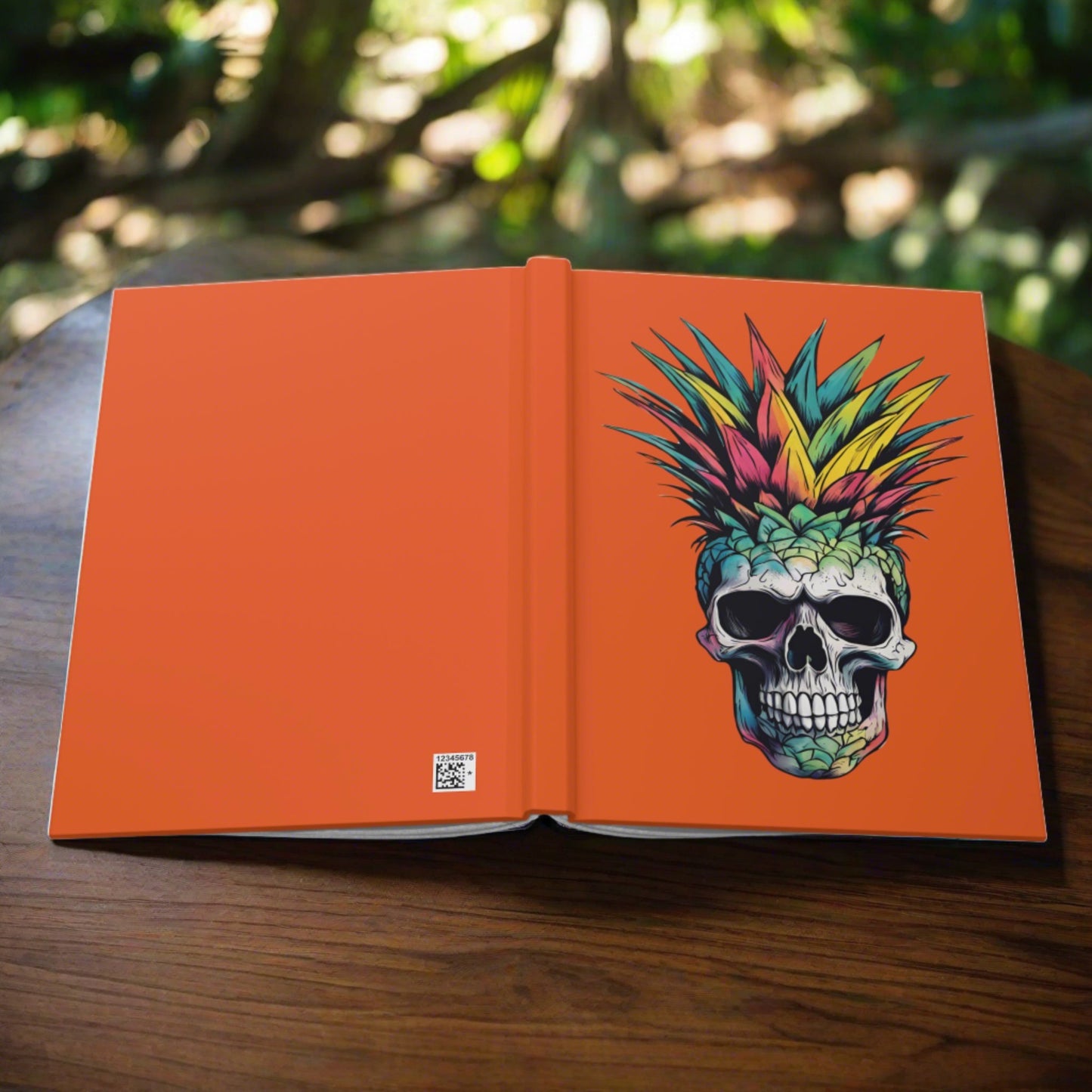 Colorful Pineapple Skull on Orange Hardcover Journal Matte Tropical