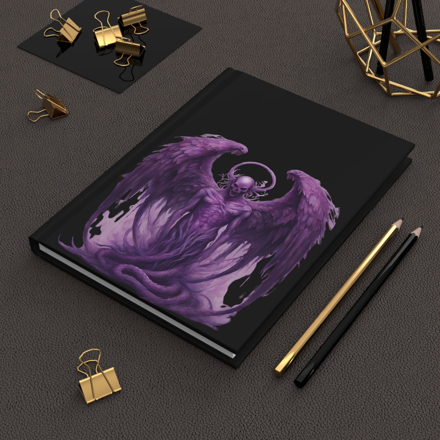 Purple Demon with Wings on Black Hardcover Journal Matte