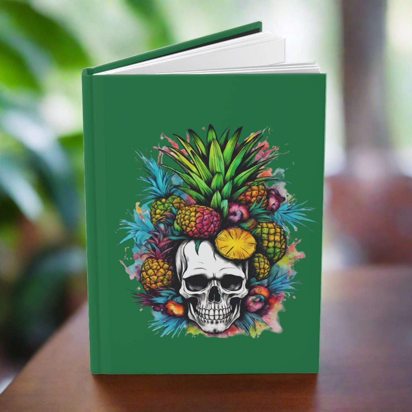 Colorful Mamba Skull on Dark Green Hardcover Journal Matte