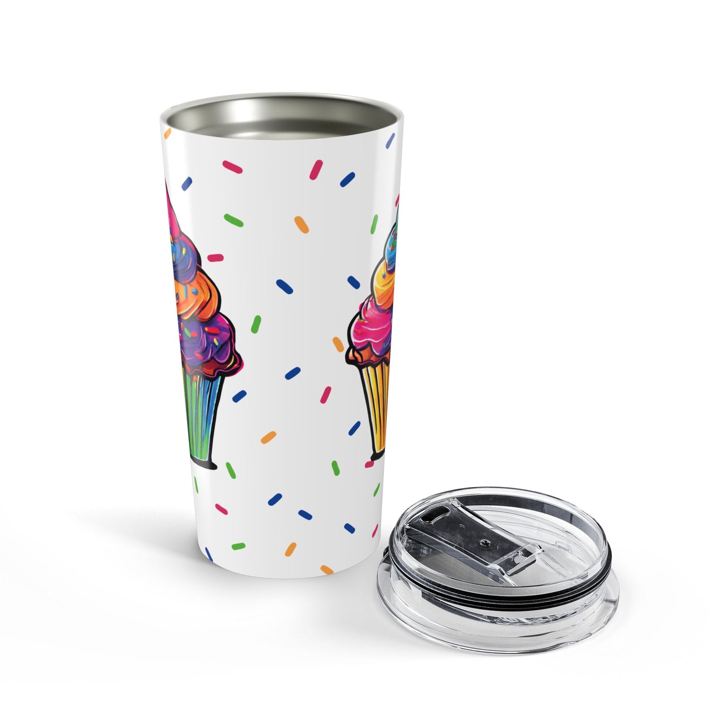20oz Rainbow Cupcake Tumbler – Insulated Stainless Steel Travel Cup with Sprinkle Design