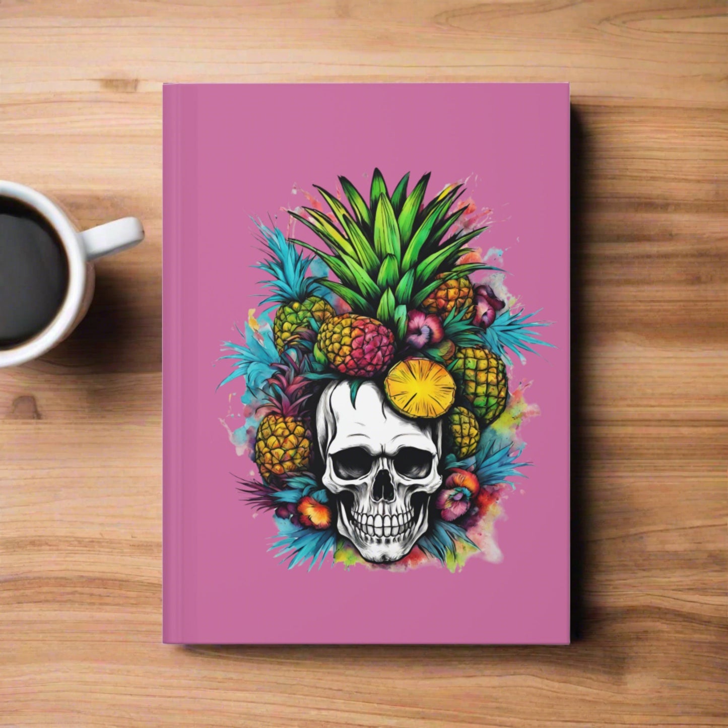 Colorful Mamba Skull on Light Pink Hardcover Journal Matte