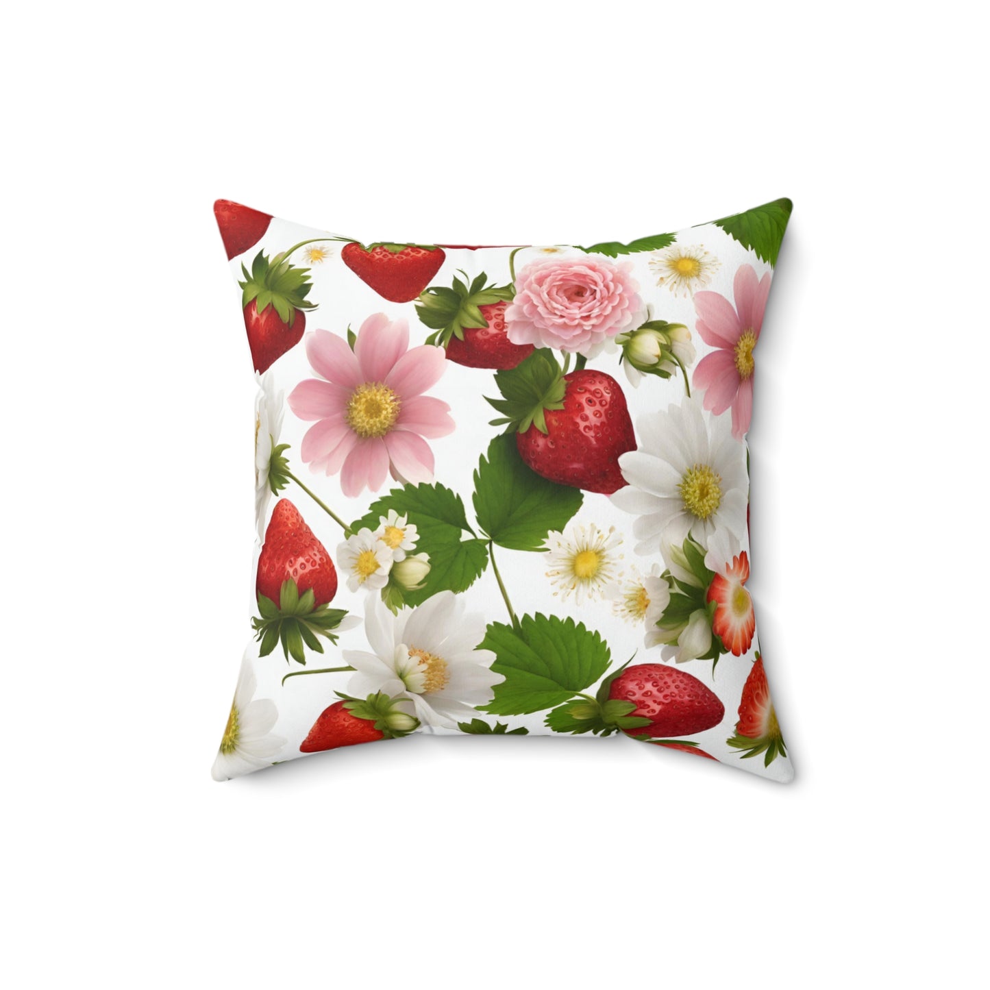 Strawberry Floral Design on Both Sides of Spun Polyester Square Pillow