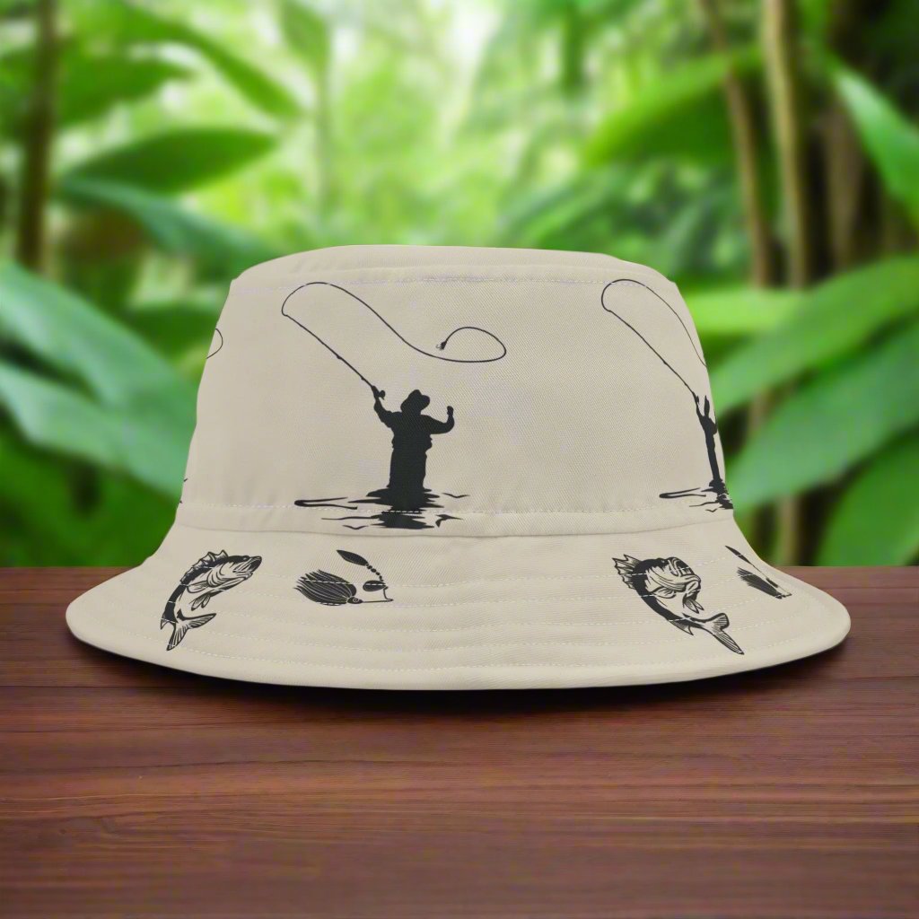 Bucket Hat - Fly Fisherman and Fish Design