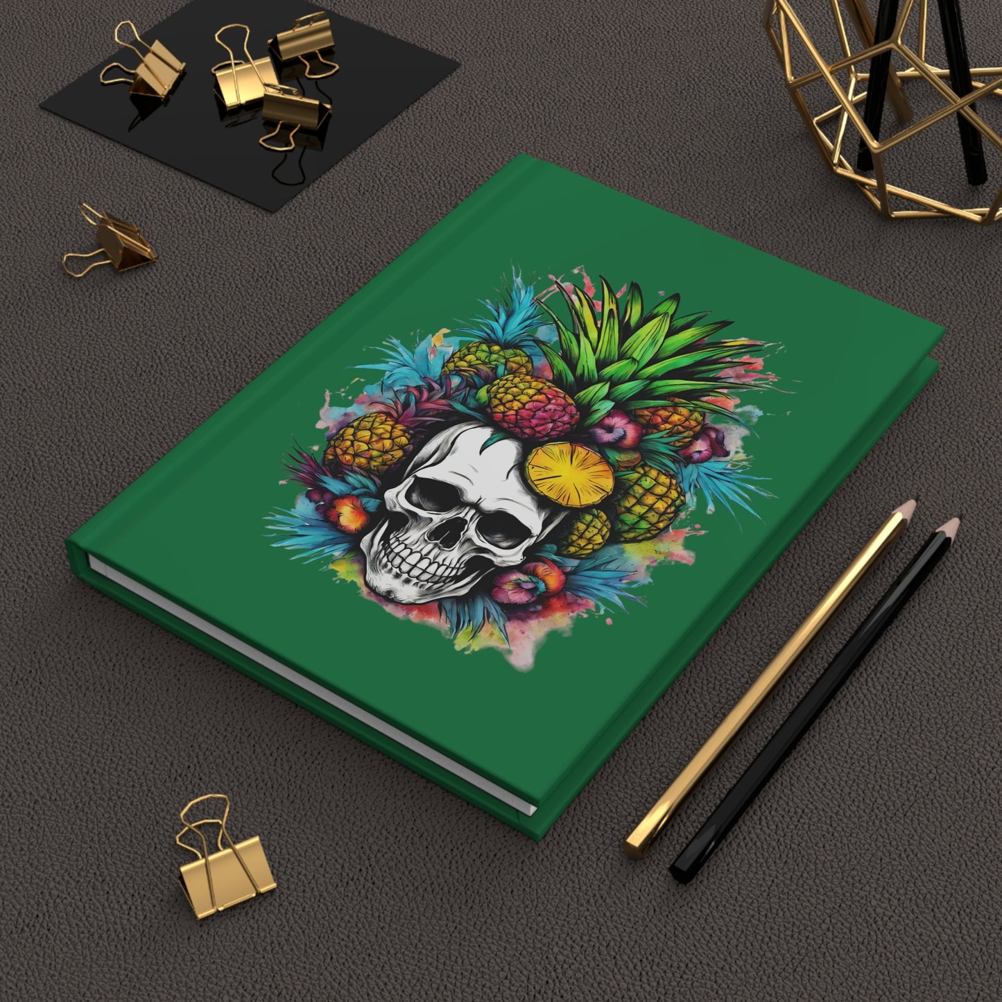 Colorful Mamba Skull on Dark Green Hardcover Journal Matte
