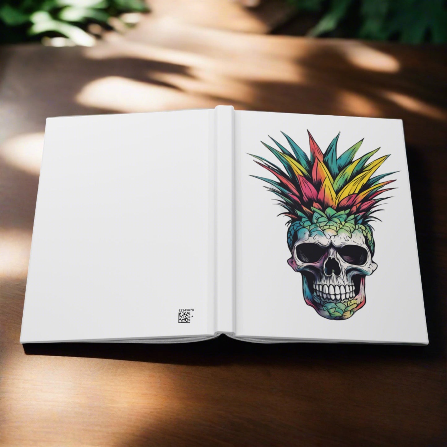 Colorful Pineapple Skull on White Hardcover Journal Matte
