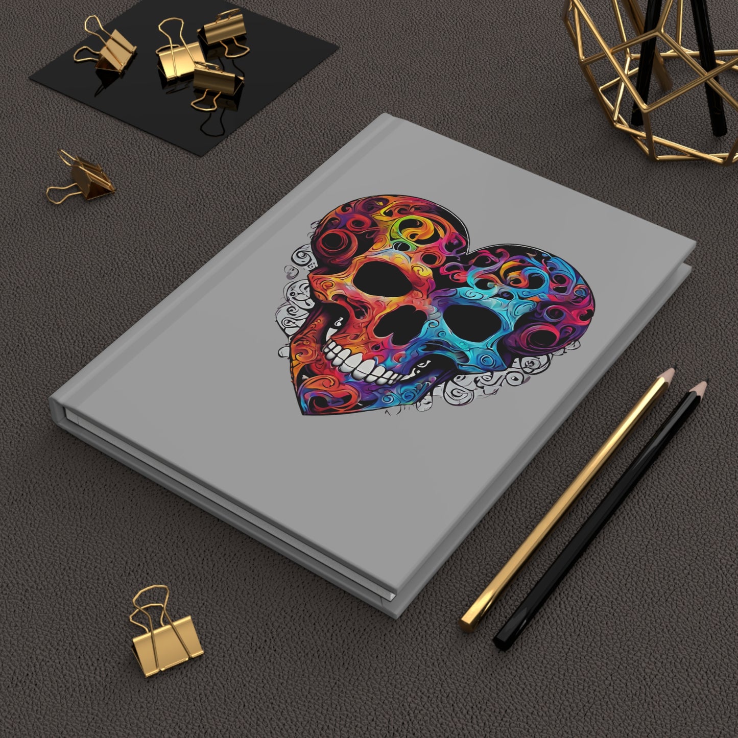 Colorful Heart Skull on Gray Hardcover Journal Matte
