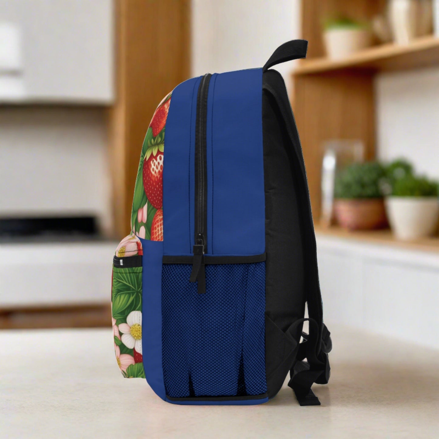 Strawberry Dreams Design on Blue Backpack