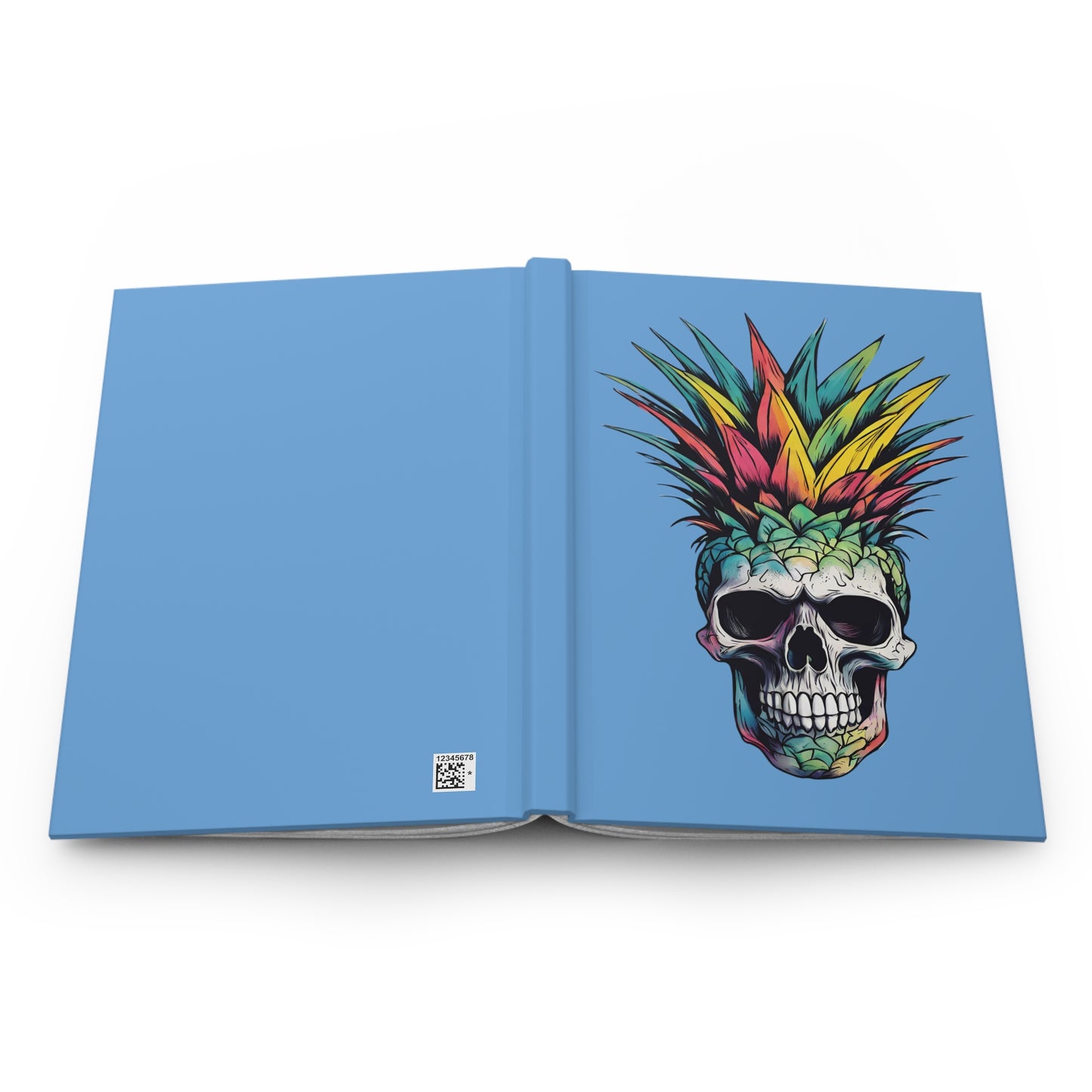 Colorful Pineapple Skull on Light Blue Hardcover Journal Matte