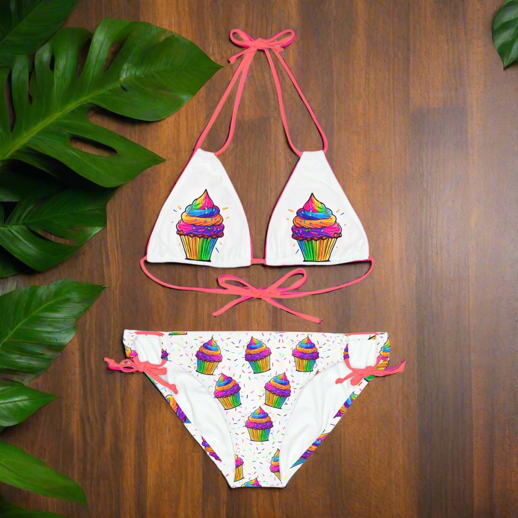 Neon Cupcake Strappy Bikini Set