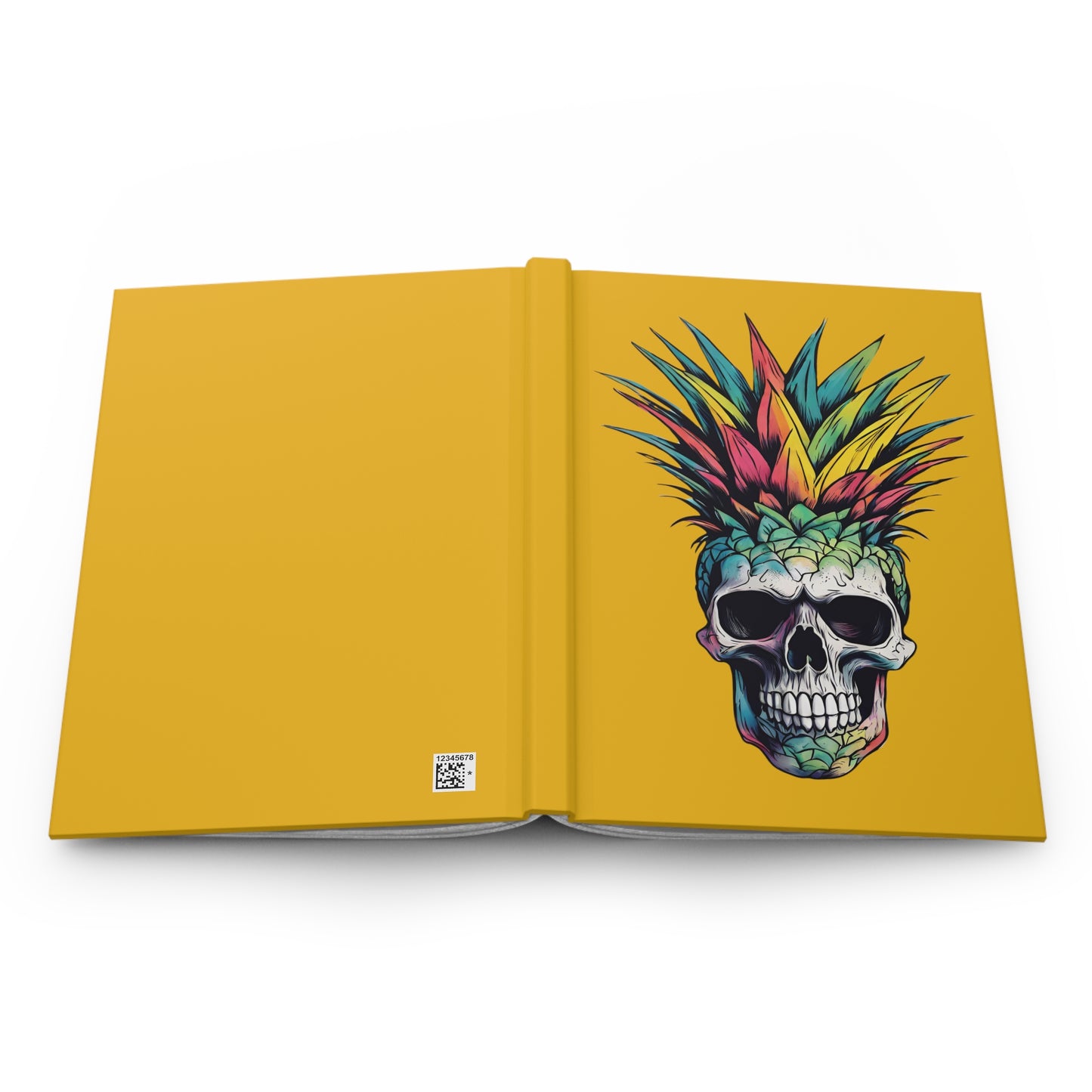 Colorful Pineapple Skull on Yellow Hardcover Journal Matte