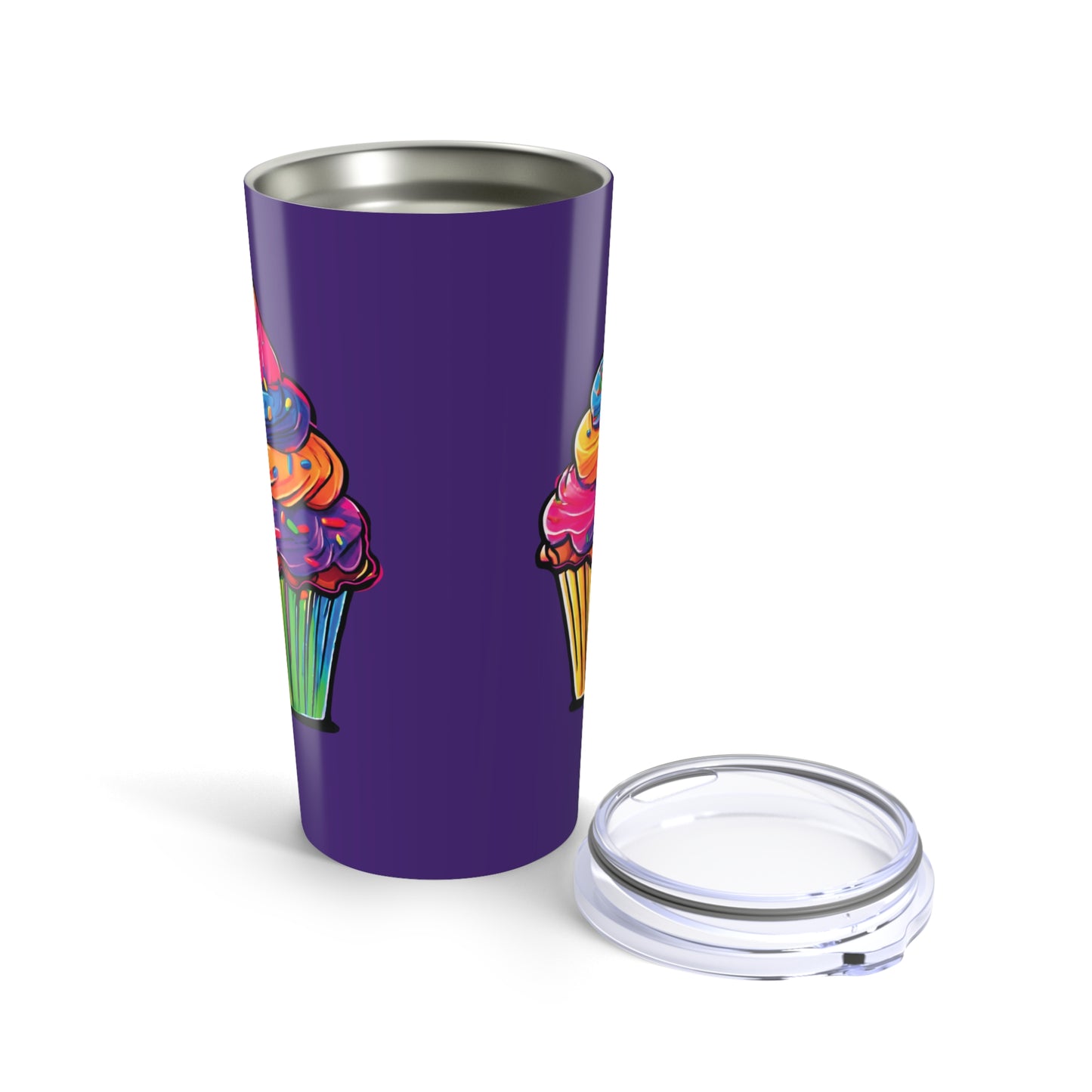 Large Colorful Cupcakes on Dark Purple Tumbler 20oz Dishwasher Safe