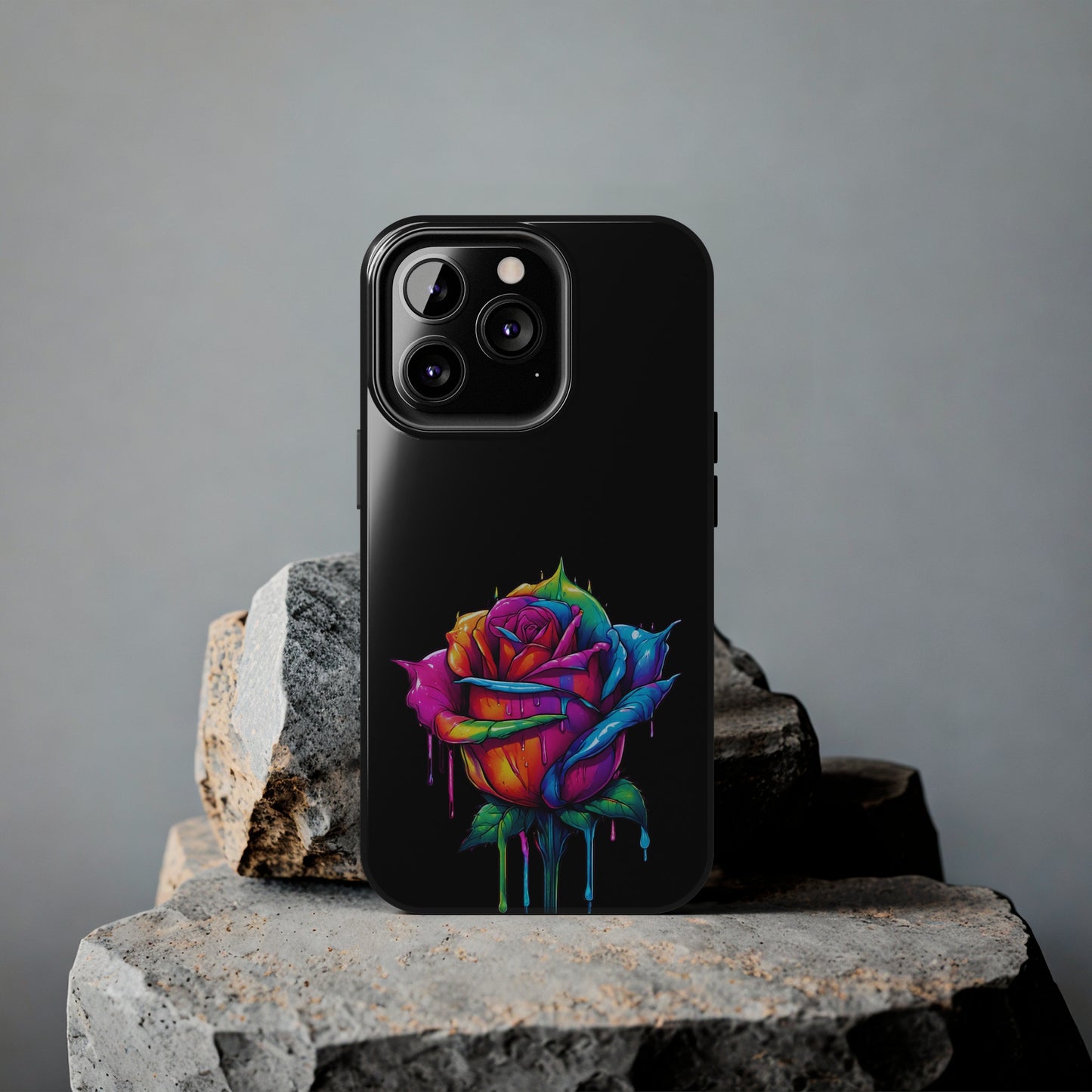 Rose Bleeding Colors on Black Tough Phone Cases
