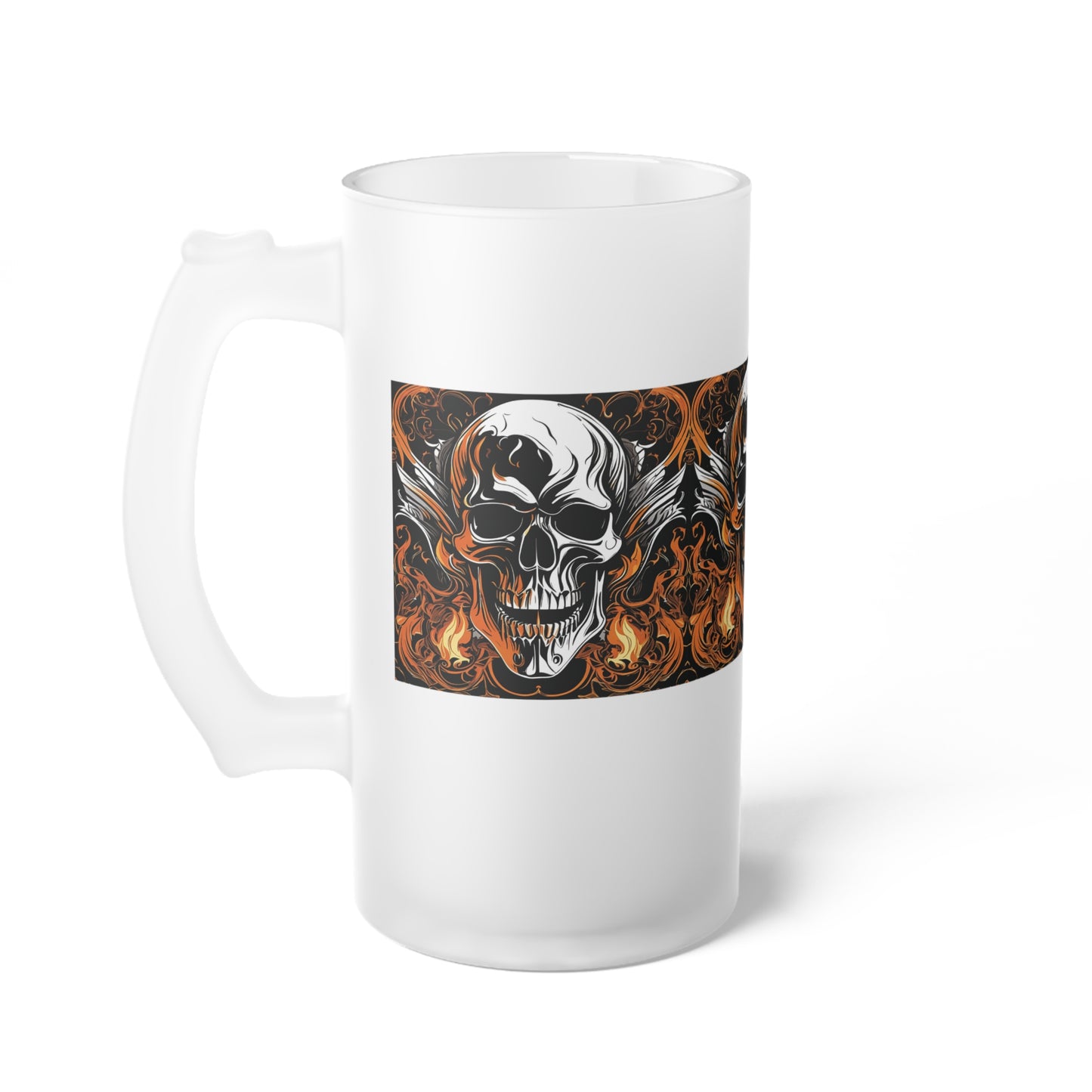 Flaming Skull Frosted Glass Beer Mug