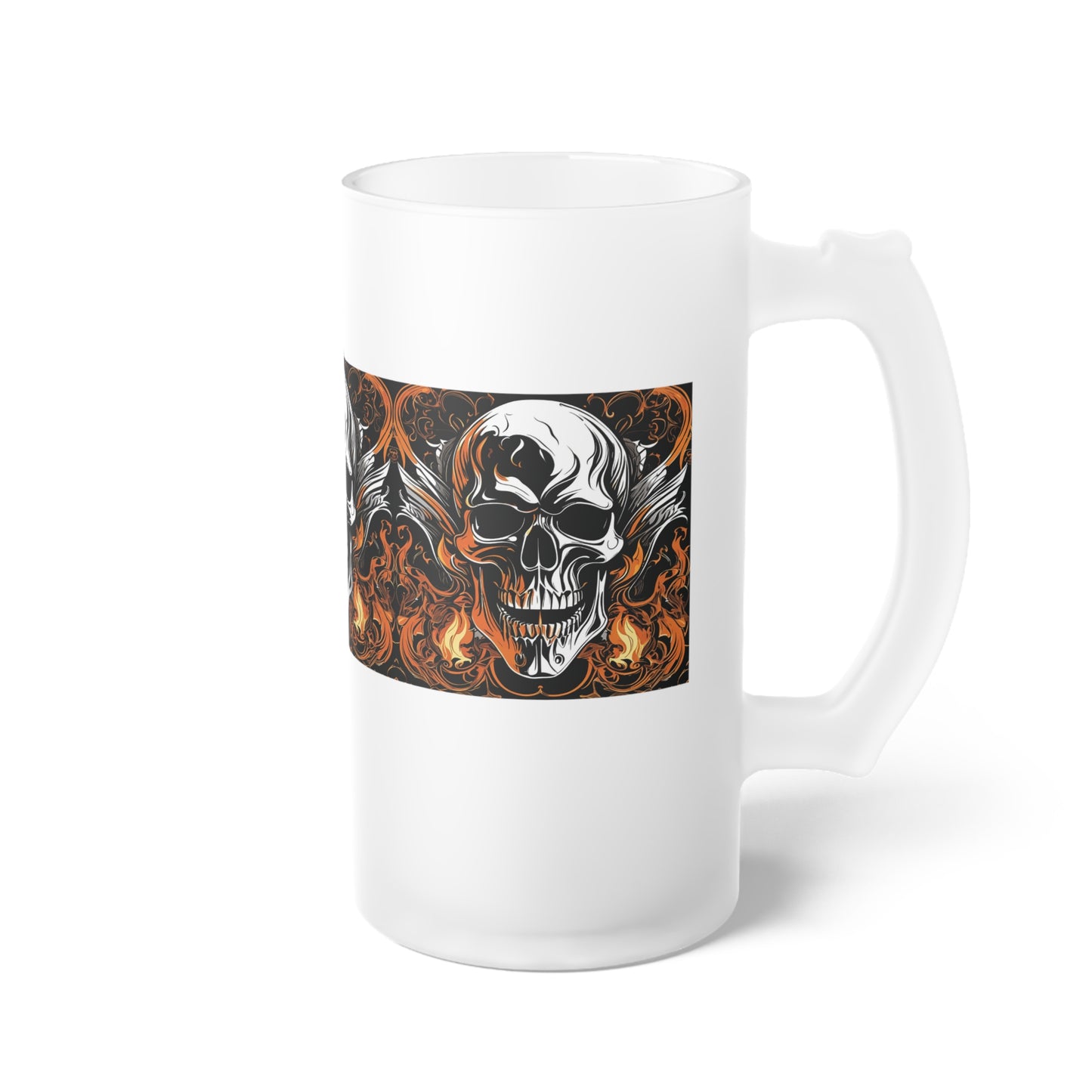 Flaming Skull Frosted Glass Beer Mug