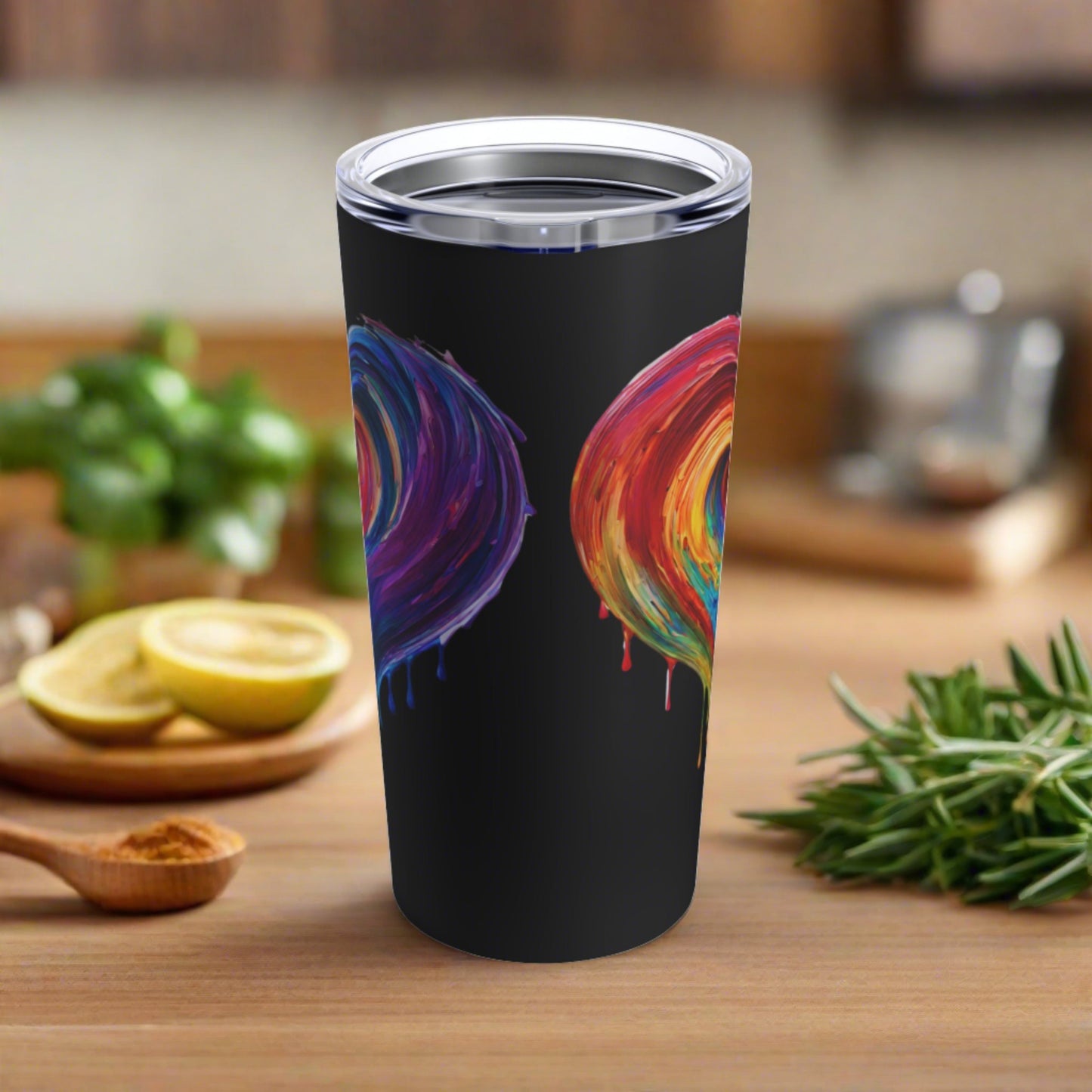 Heart Bleeding Colors on Black Tumbler 20oz Dishwasher Safe Rainbow